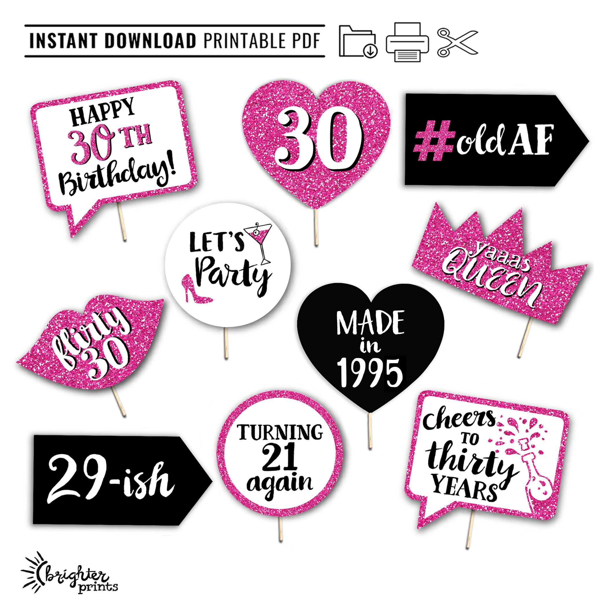 30Th Birthday Printable Photo Booth Props - Hot Pink - 10 Signs in Free Printable 30Th Birthday Photo Booth Props