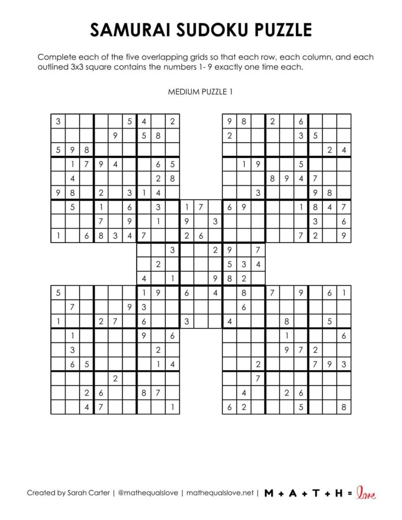 36 Free Samurai Sudoku Printable Puzzles (Pdf) with Free Printable Samurai Sudoku