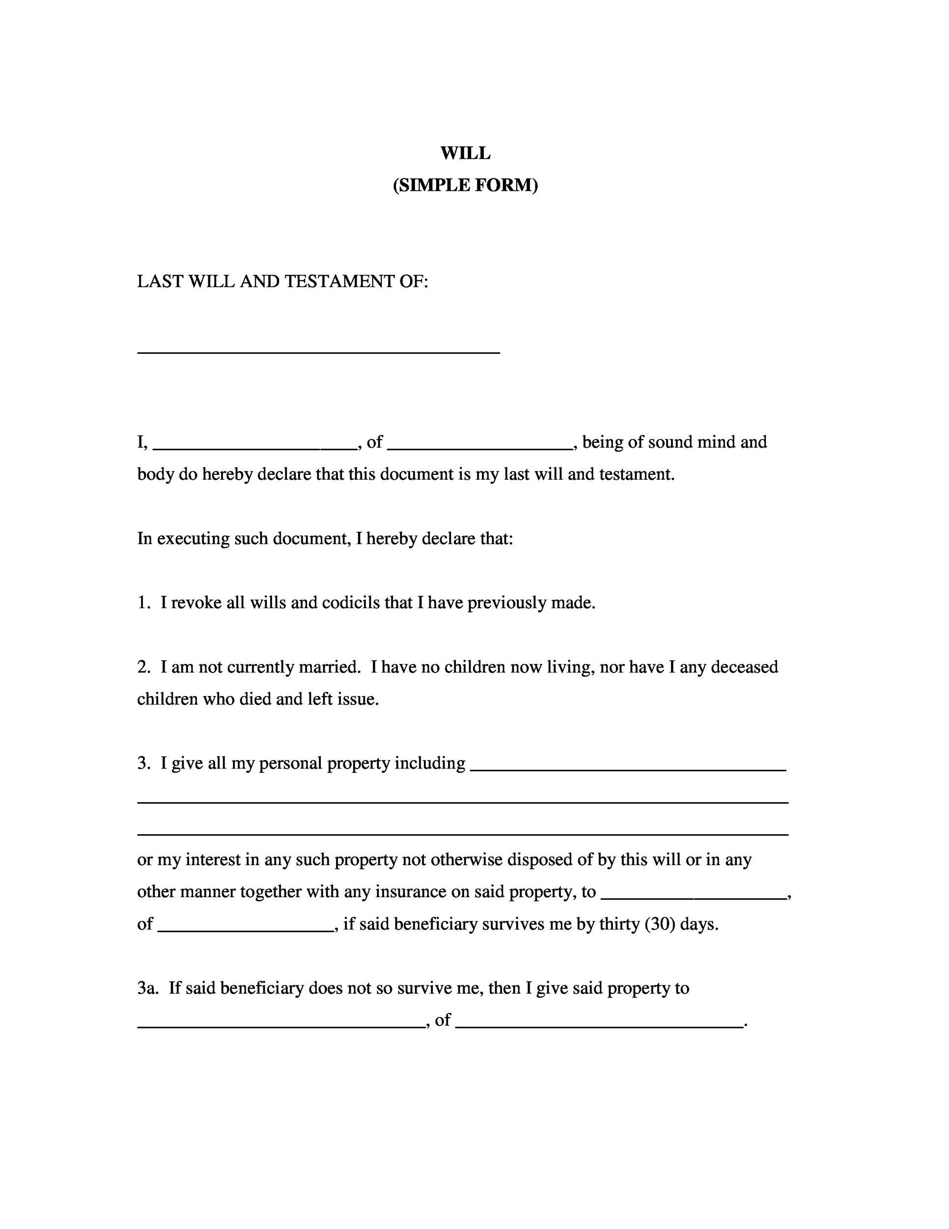 39 Last Will And Testament Forms & Templates ᐅ Templatelab intended for Free Printable Will Papers