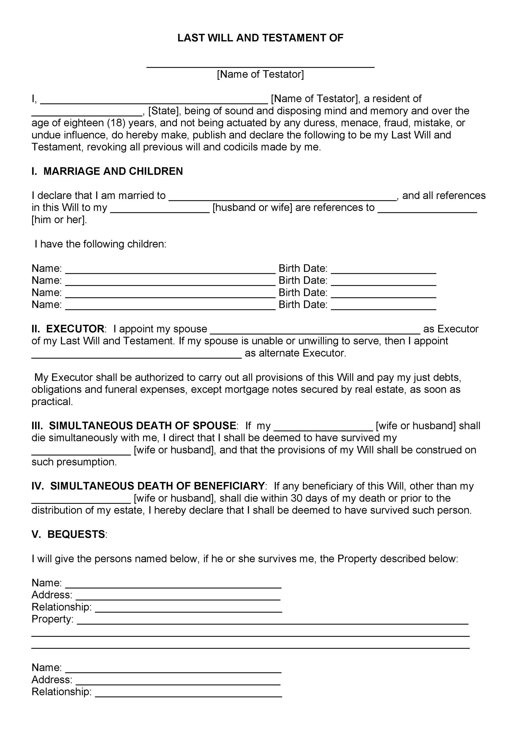 39 Last Will And Testament Forms & Templates ᐅ Templatelab with regard to Free Printable Last Will And Testament Blank Forms