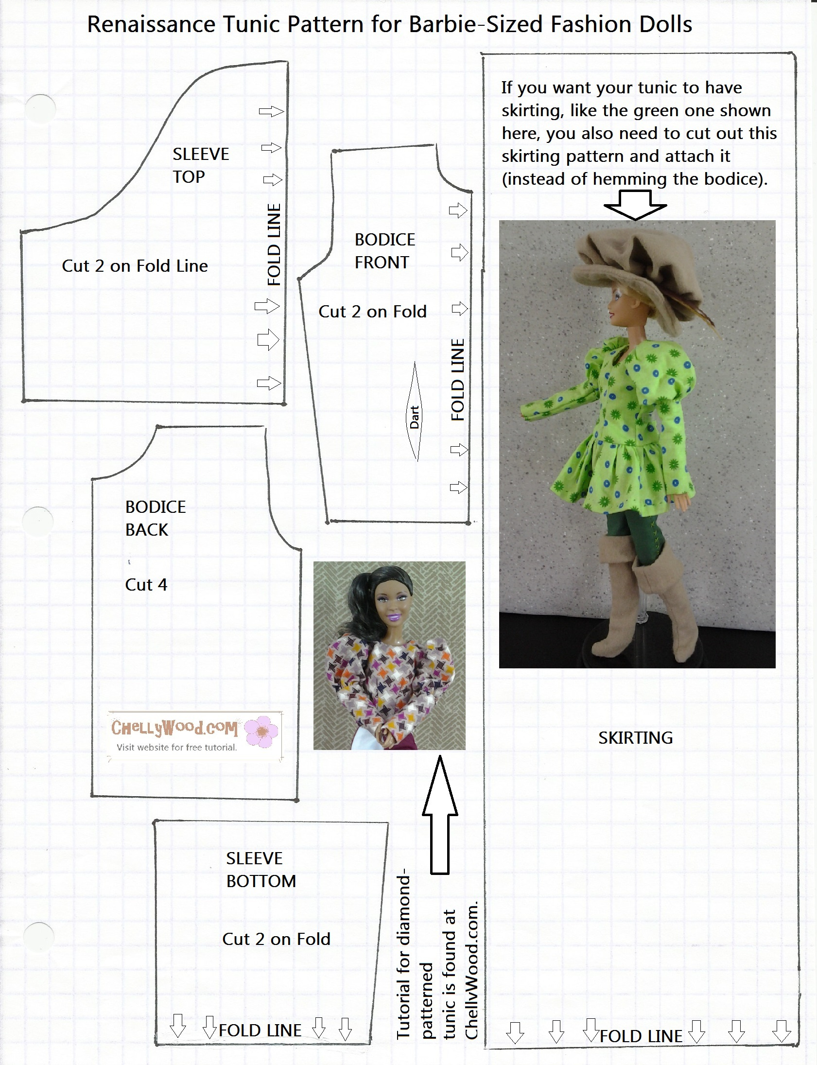 3Musketeers Free Sewing Pattern For #Barbies @ Chellywood for Free Printable Barbie Doll Sewing Patterns Template