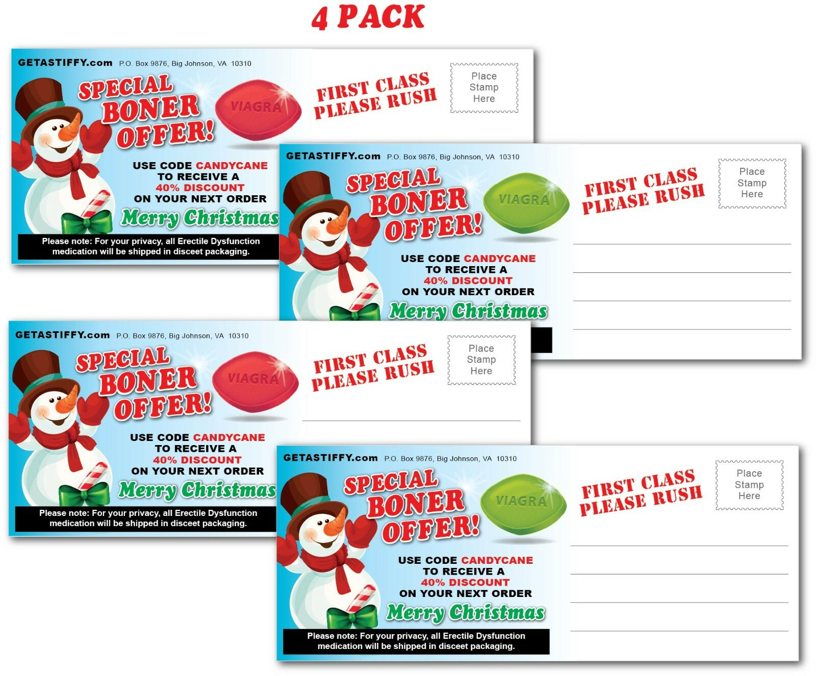 4 Christmas Adult Prank Mail Postcards Card Funny Joke with regard to Free Viagra Printable Coupons