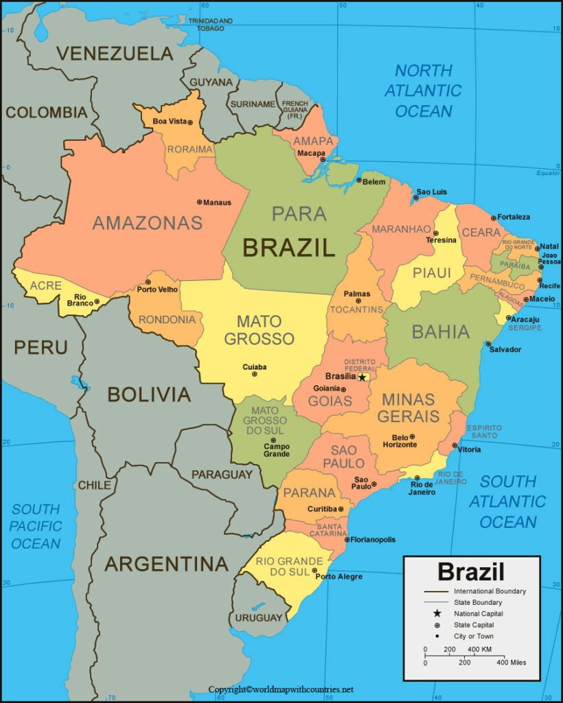 4 Free Printable Labeled And Blank Map Of Brazil Map Outline In Pdf intended for Free Printable Map Of Brazil