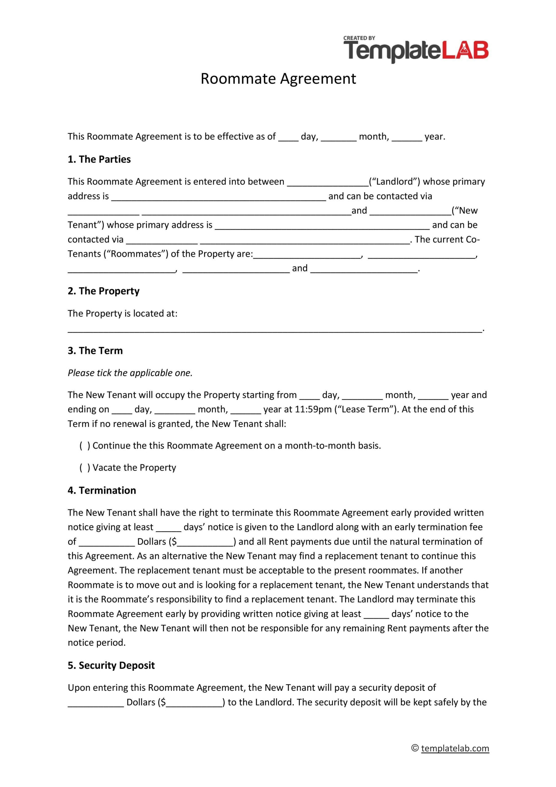 40+ Free Roommate Agreement Templates &amp;amp; Forms (Word, Pdf) pertaining to Free Printable Roommate Rental Agreement