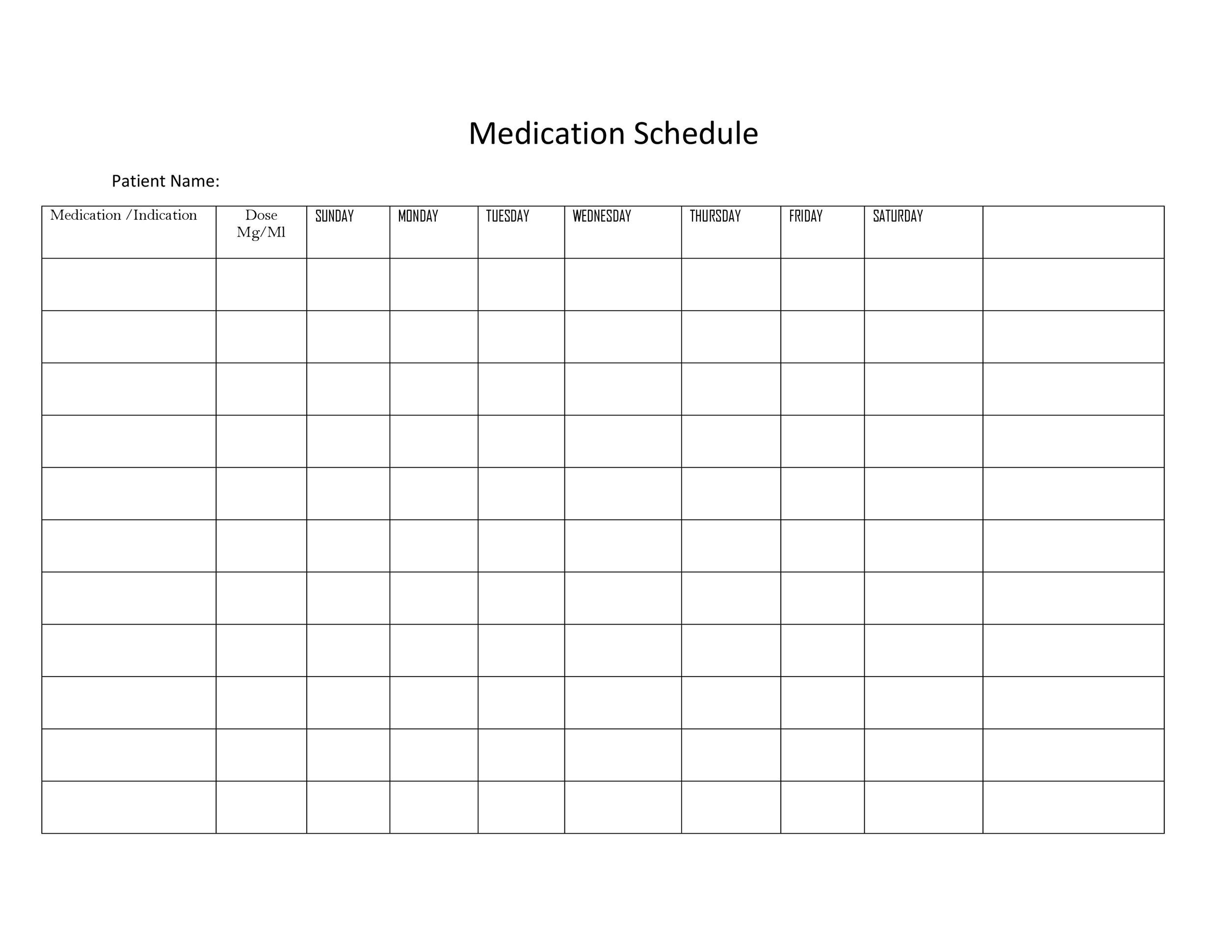 40 Great Medication Schedule Templates (+Medication Calendars) regarding Medication Chart Printable Free