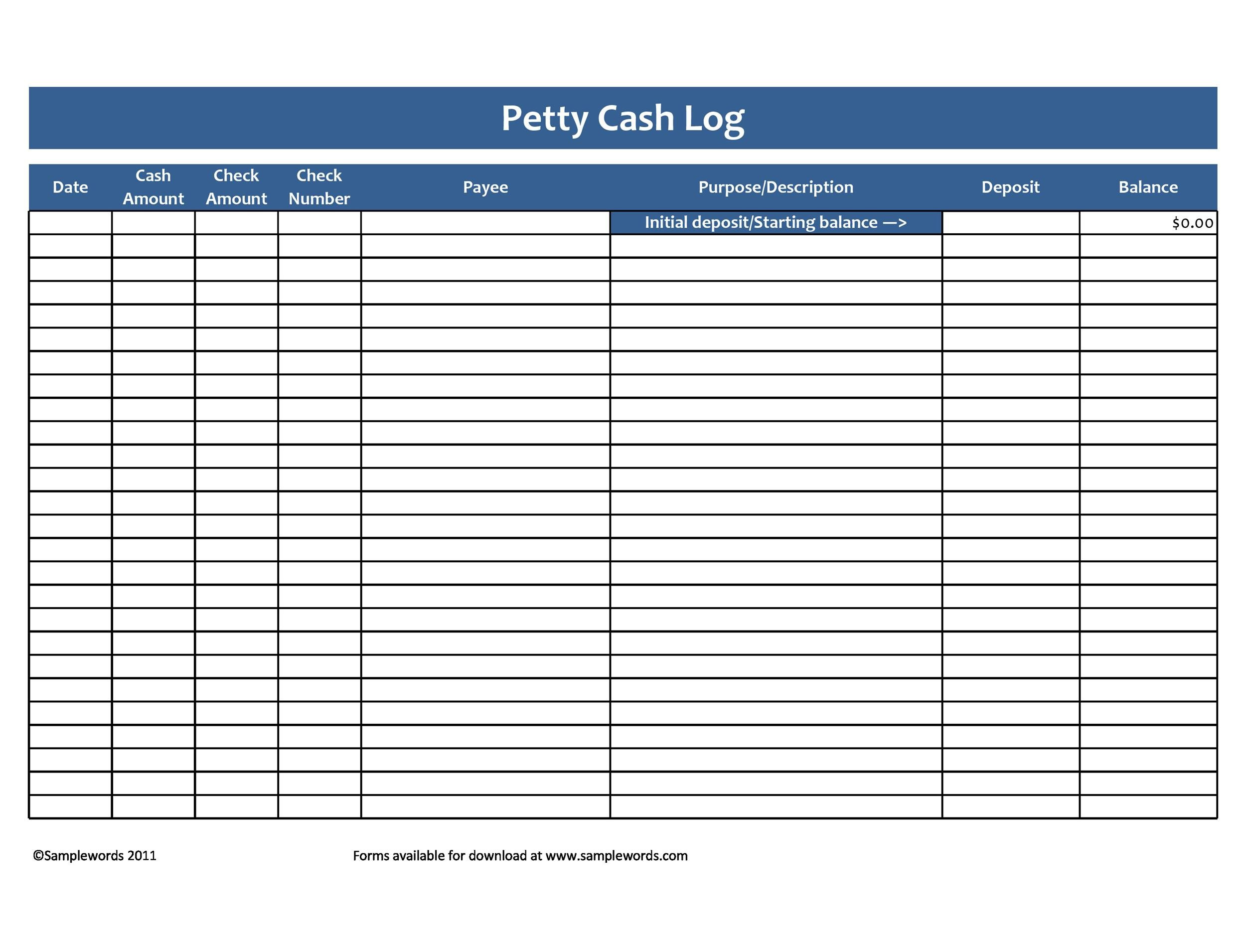 40 Petty Cash Log Templates &amp;amp; Forms [Excel, Pdf, Word] ᐅ Templatelab pertaining to Free Printable Petty Cash Template