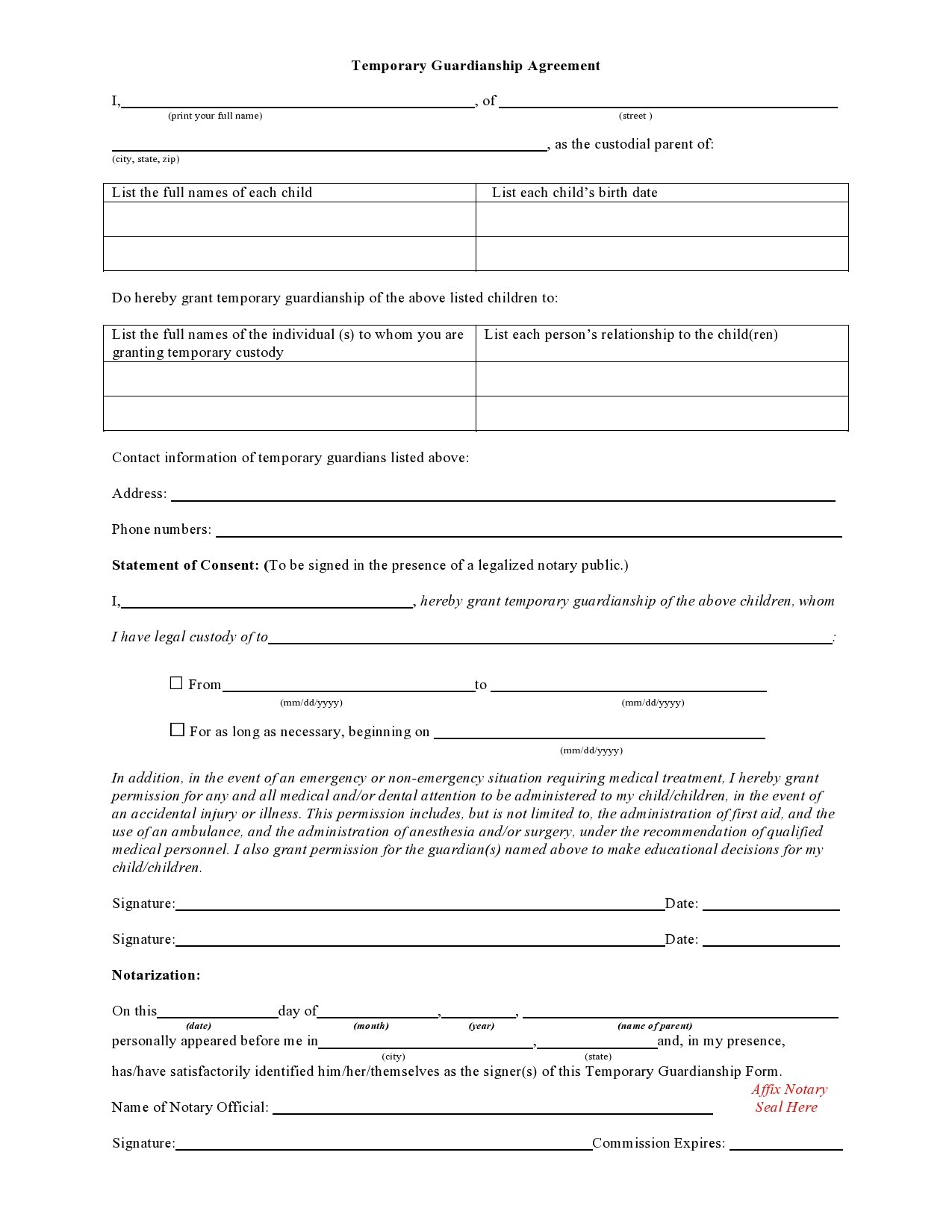 40 Printable Temporary Guardianship Forms [All States] for Free Printable Guardianship Forms