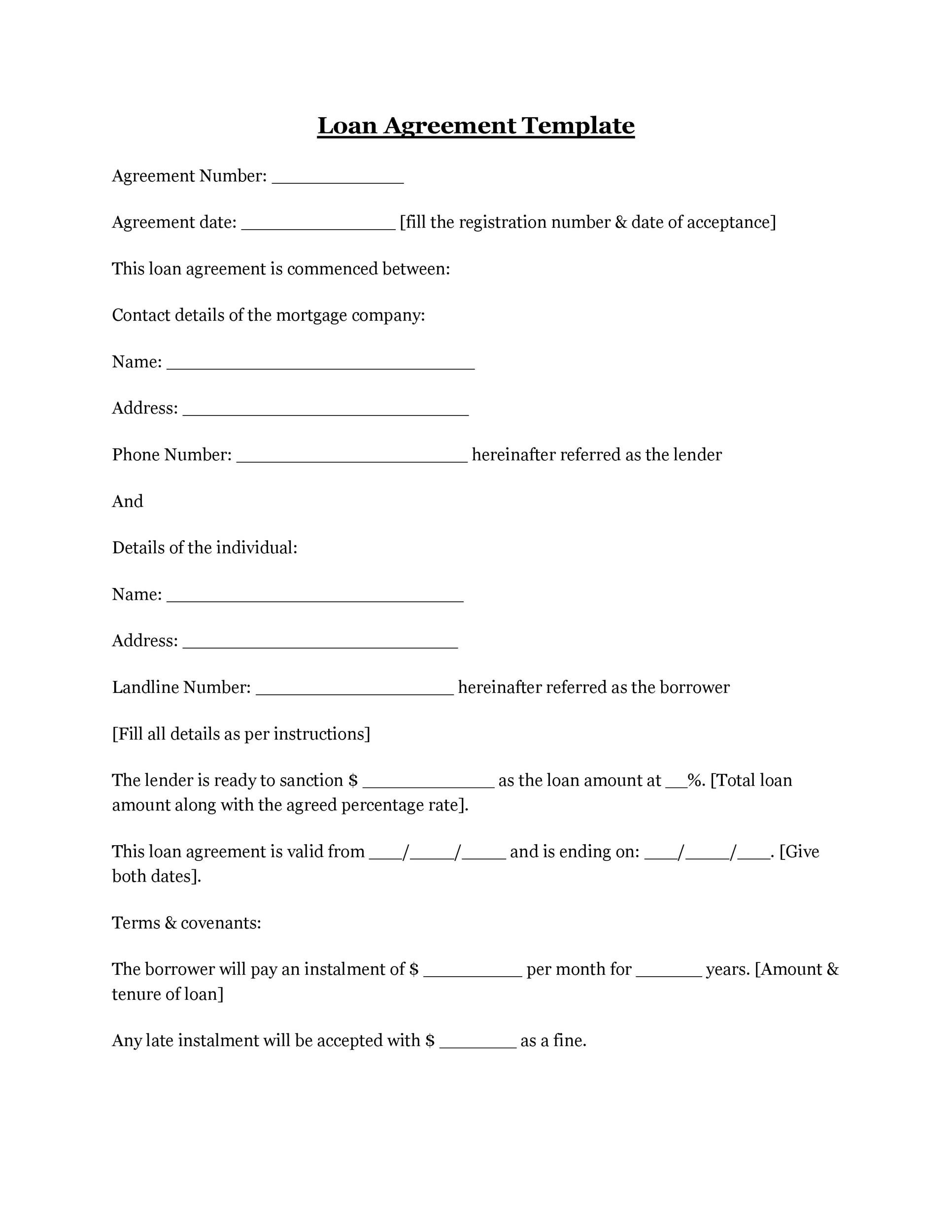 40+ Simple Loan Agreement Templates [Free] ᐅ Templatelab pertaining to Free Printable Blank Loan Agreement