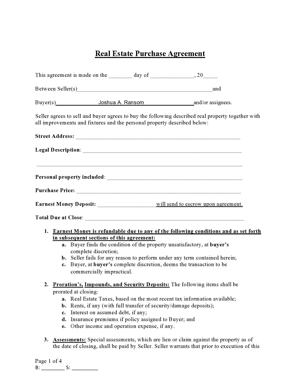 41 Simple Real Estate Purchase Agreement Templates [Free] with Free Printable Real Estate Contracts
