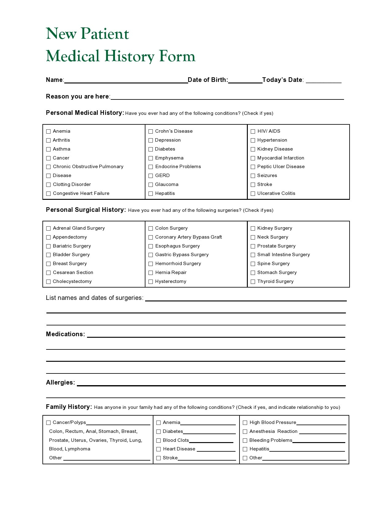 43 Medical Health History Forms [Pdf, Word] ᐅ Templatelab regarding Free Printable Personal Medical History Forms