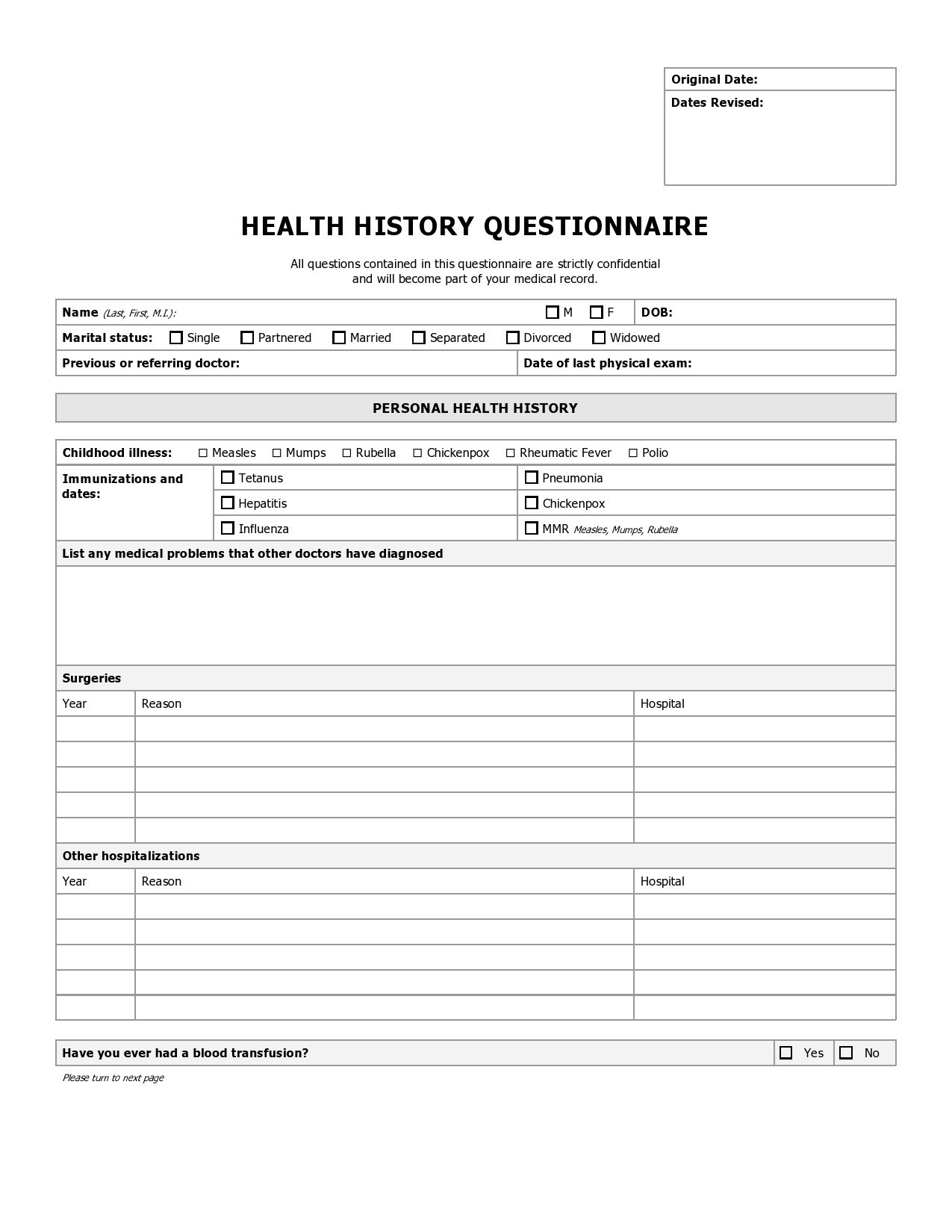 43 Medical Health History Forms [Pdf, Word] ᐅ Templatelab throughout Free Printable Medical History Forms