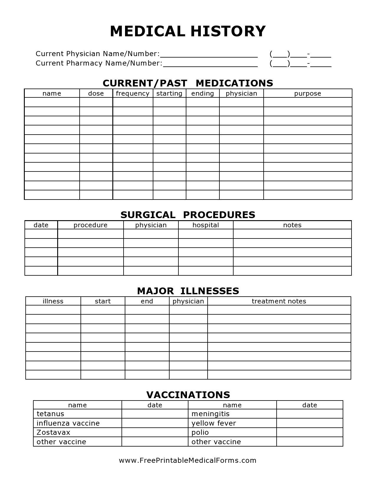 43 Medical Health History Forms [Pdf, Word] ᐅ Templatelab with Free Printable Personal Medical History Forms