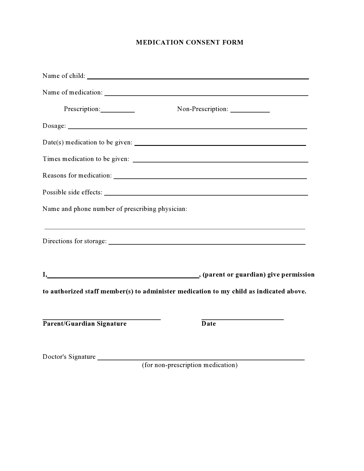 43 Printable Medical Consent Forms For Minor (Free) for Free Printable Medical Consent Form