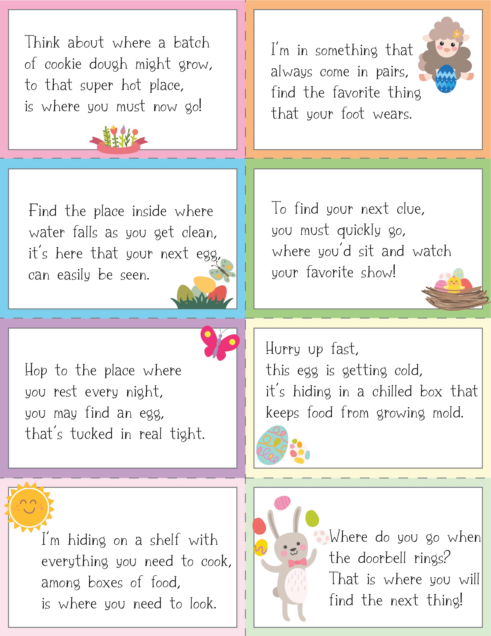 48 Free Printable Easter Egg Hunt Clues For Kids - Play Party Plan within Easter Scavenger Hunt Riddles Free Printable