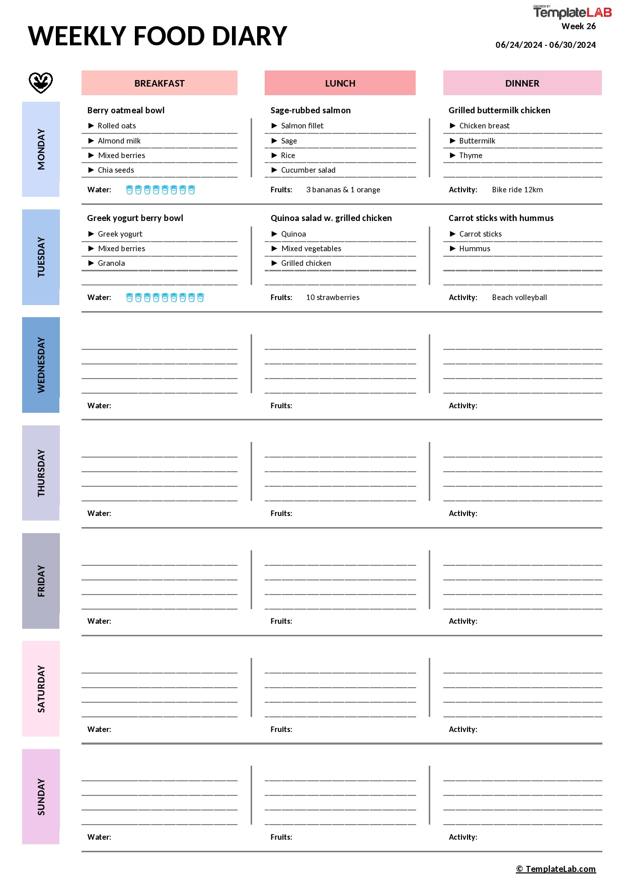 49 Simple Food Diary Templates & Food Log Examples pertaining to Diet Logs Printable Free