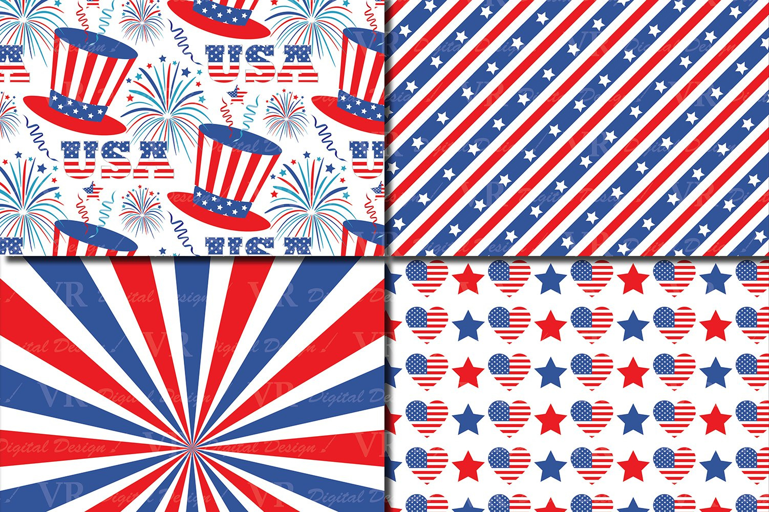 4Th Of July Digital Paper / Usa Independence Day Backgrounds throughout Free Printable Patriotic Scrapbook Paper