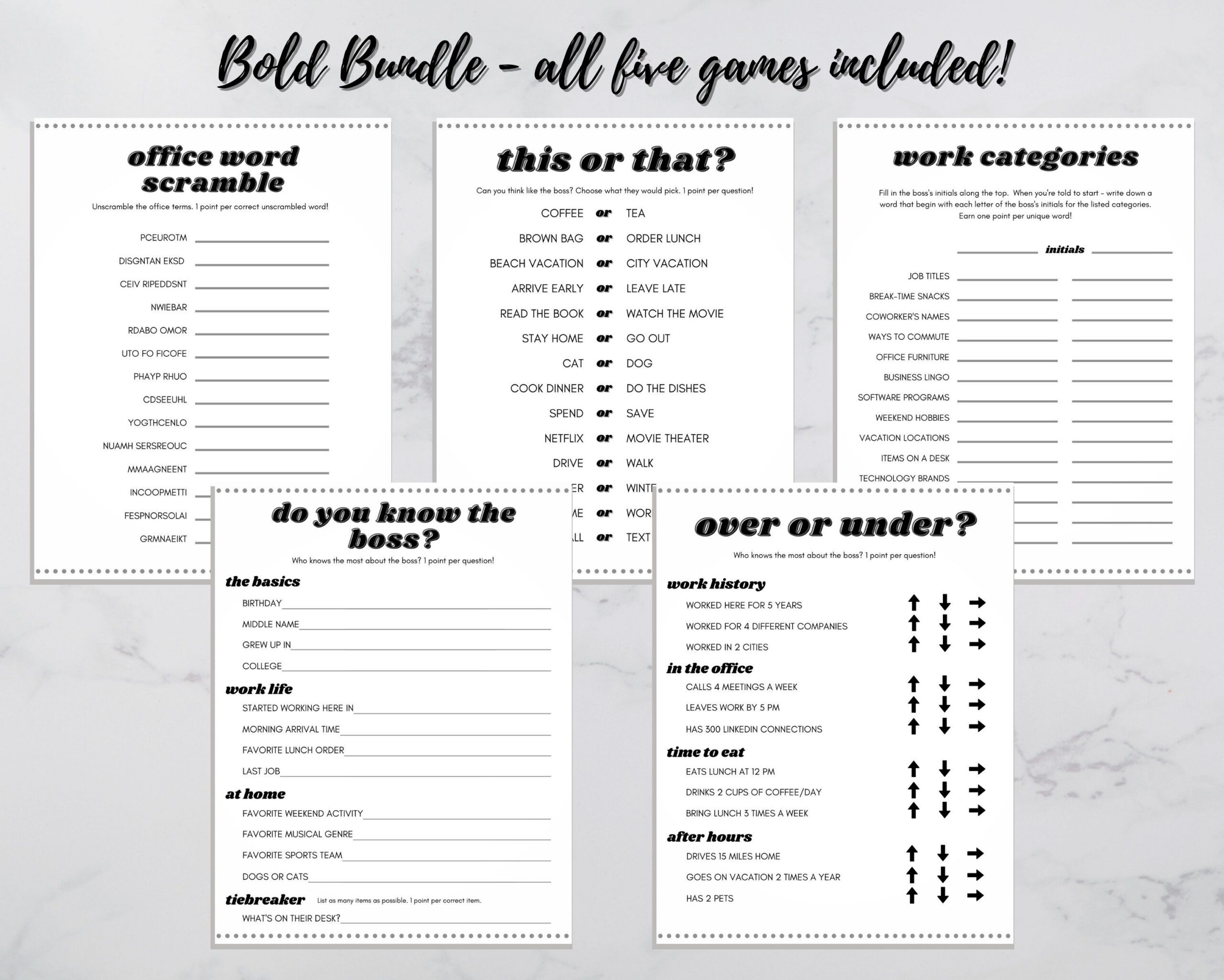 5 Printable Work Party Games Bundle, Virtual Happy Hour Activity regarding Free Printable Group Games