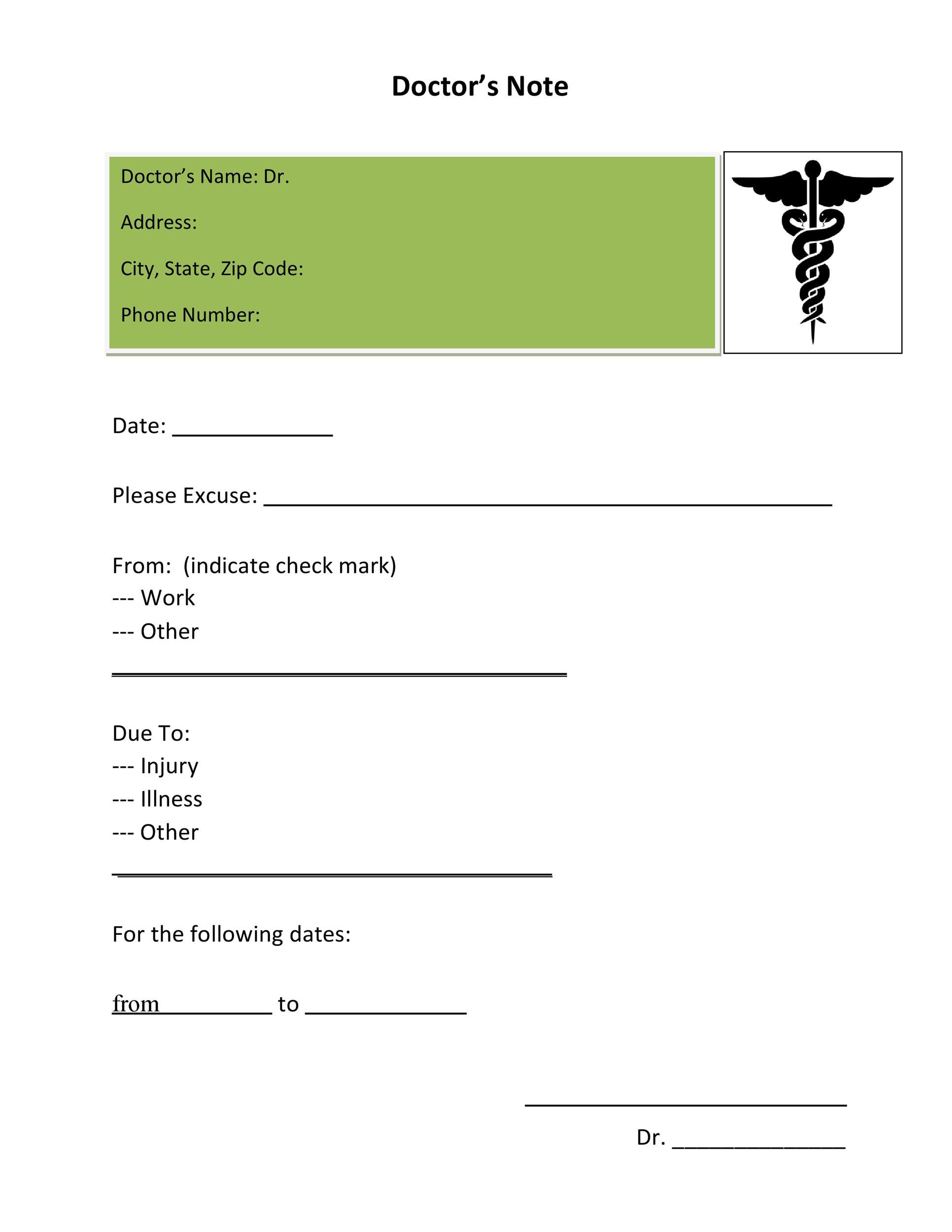 50+ Free Doctor Note Templates [For Work Or School] for Free Printable Doctors Note For Work