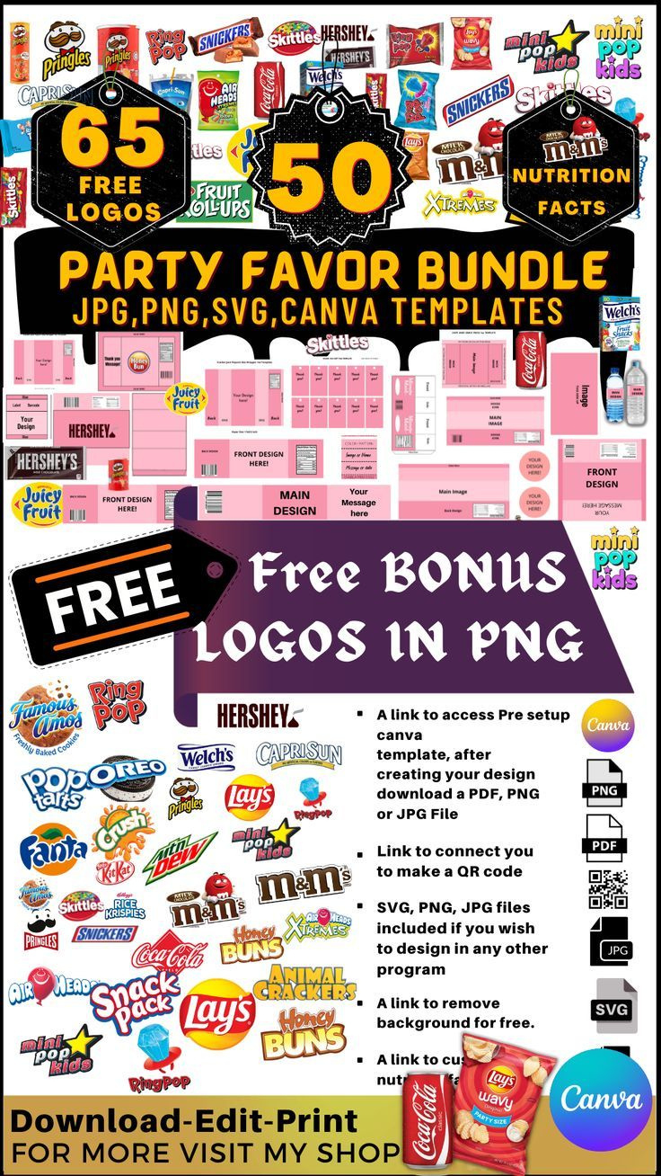 50 Party Favor Templates , Template Bundle , Party Favors, Chip throughout Free Printable Pringles Coupons