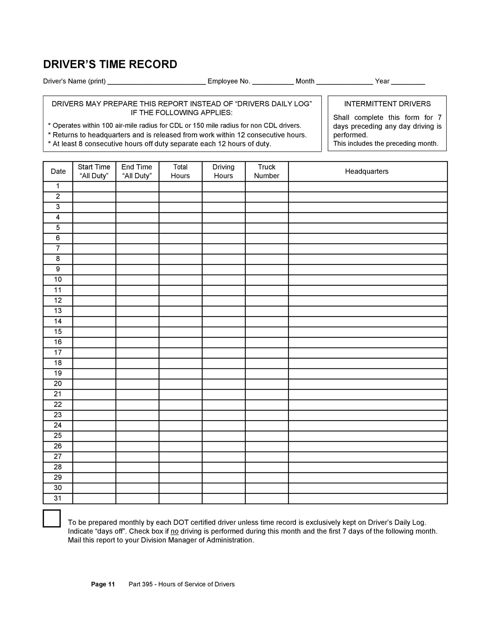 50 Printable Driver'S Daily Log Books [Templates &amp; Examples] in Free Printable Driver Log Book