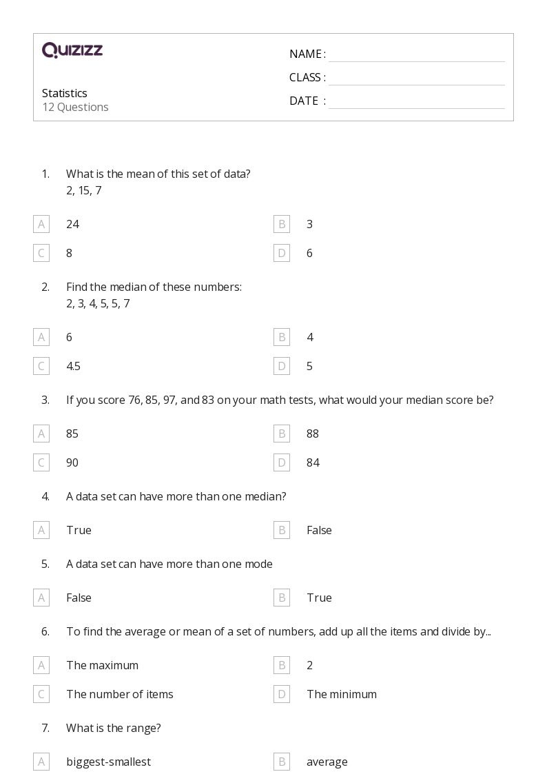 50+ Statistics Worksheets For 6Th Grade On Quizizz | Free &Amp throughout Free Printable Statistics Worksheets
