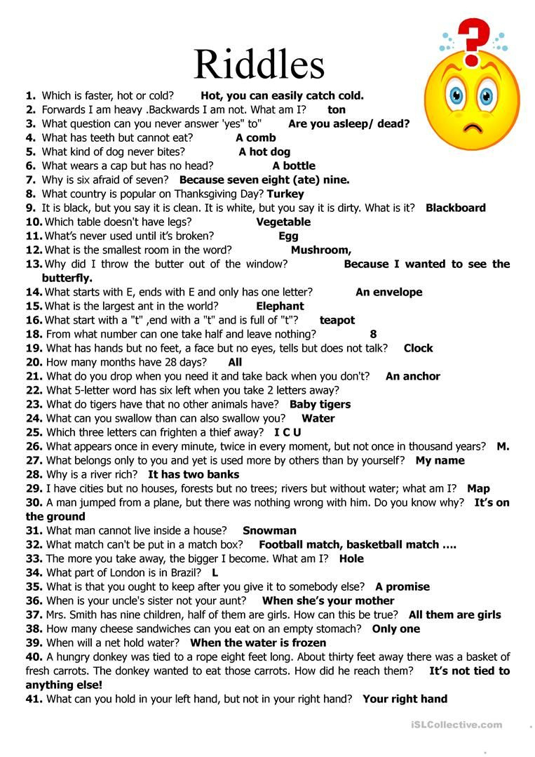 59 Riddles - Worksheets Library inside Free Printable Riddles