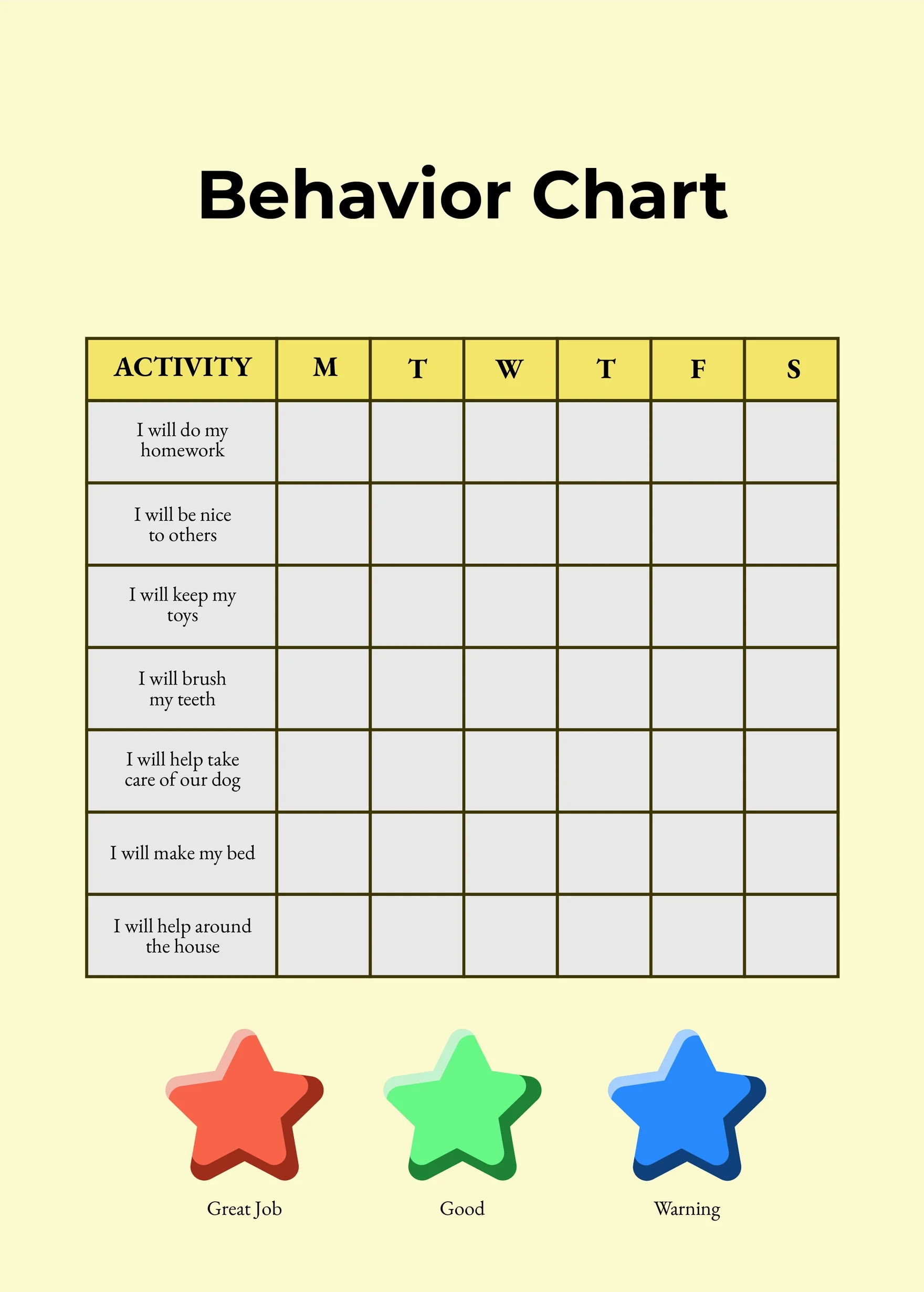 6+ Behavior Chart Templates - Pdf, Doc in Free Printable Behaviour Charts For Home