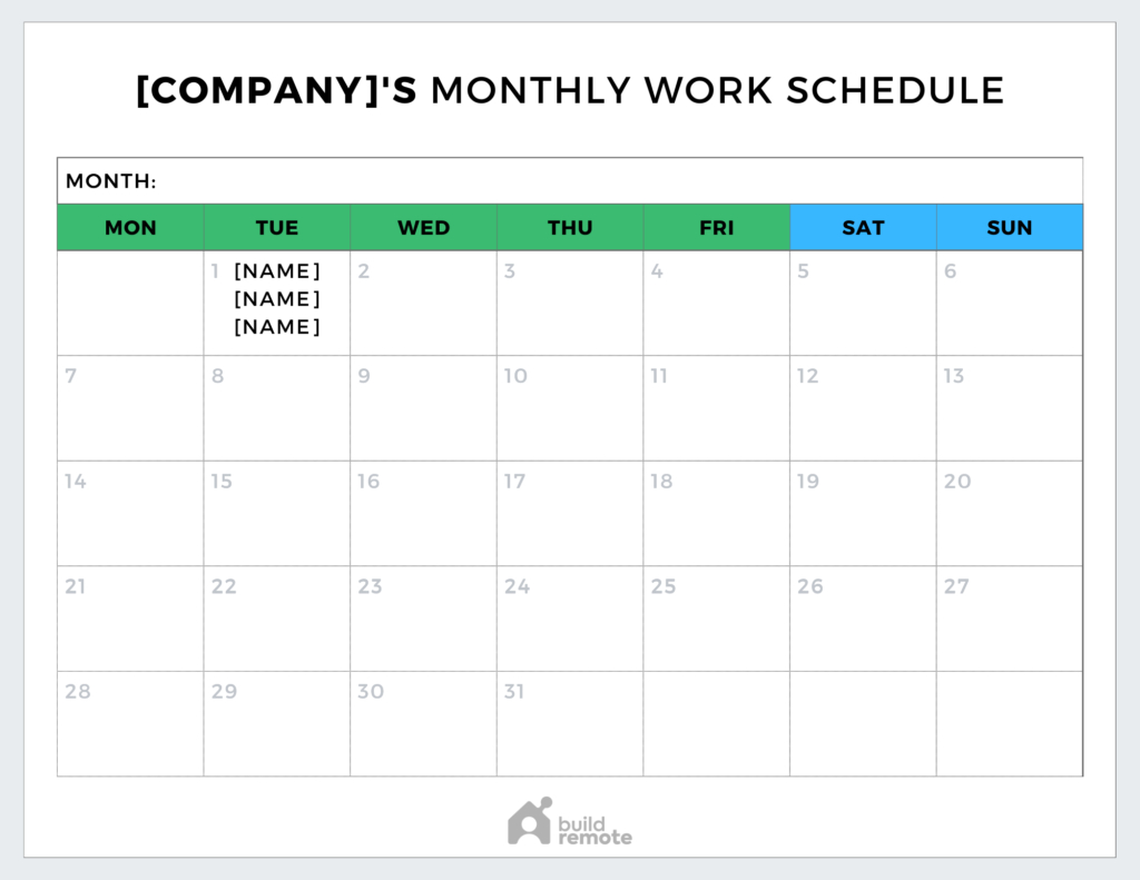 6 Free Monthly Work Schedule Templates | Buildremote in Free Printable Work Schedule Maker