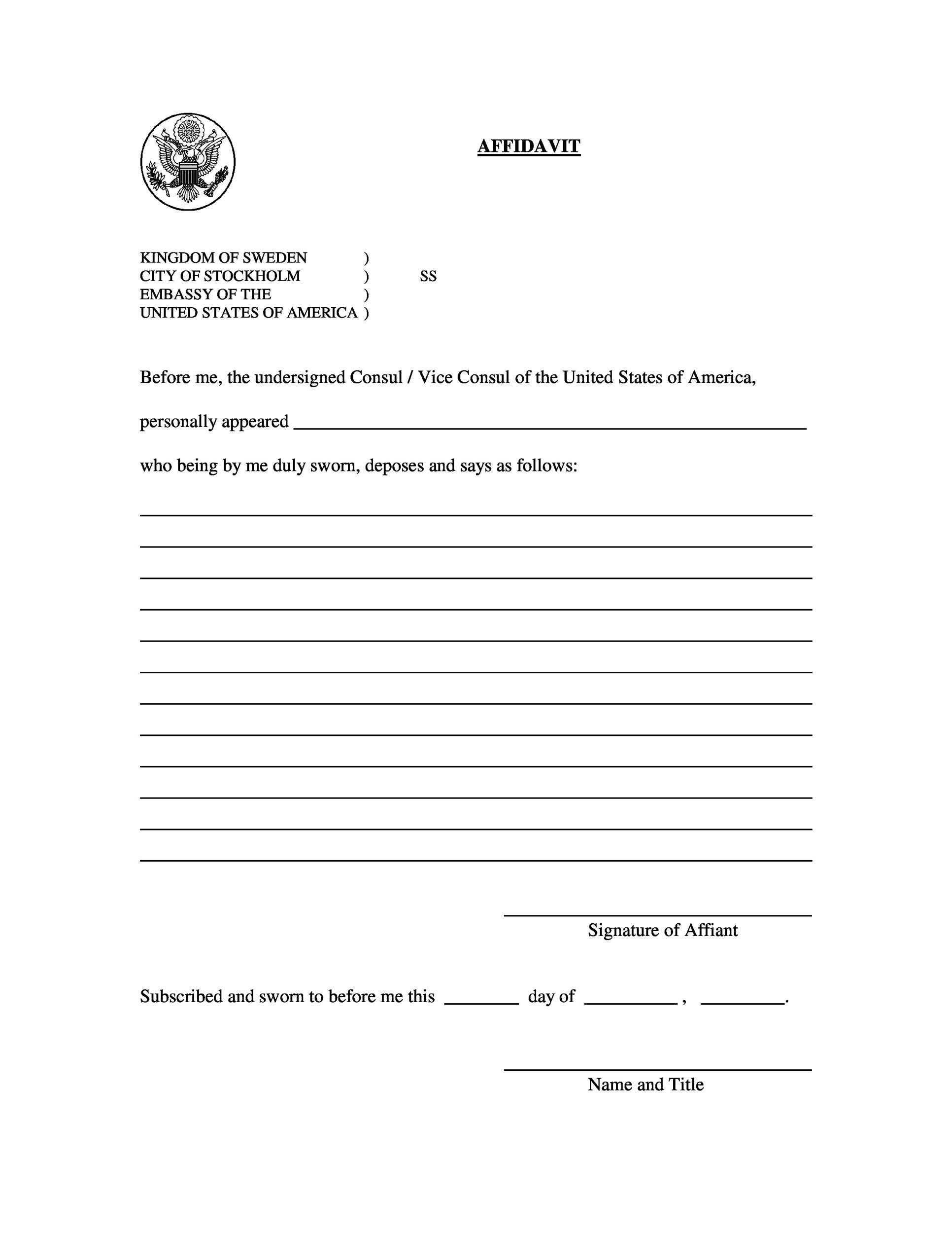 60 Free Affidavit Templates &amp;amp; Forms [Word, Pdf] - Templatelab for Free Printable Blank Affidavit Form