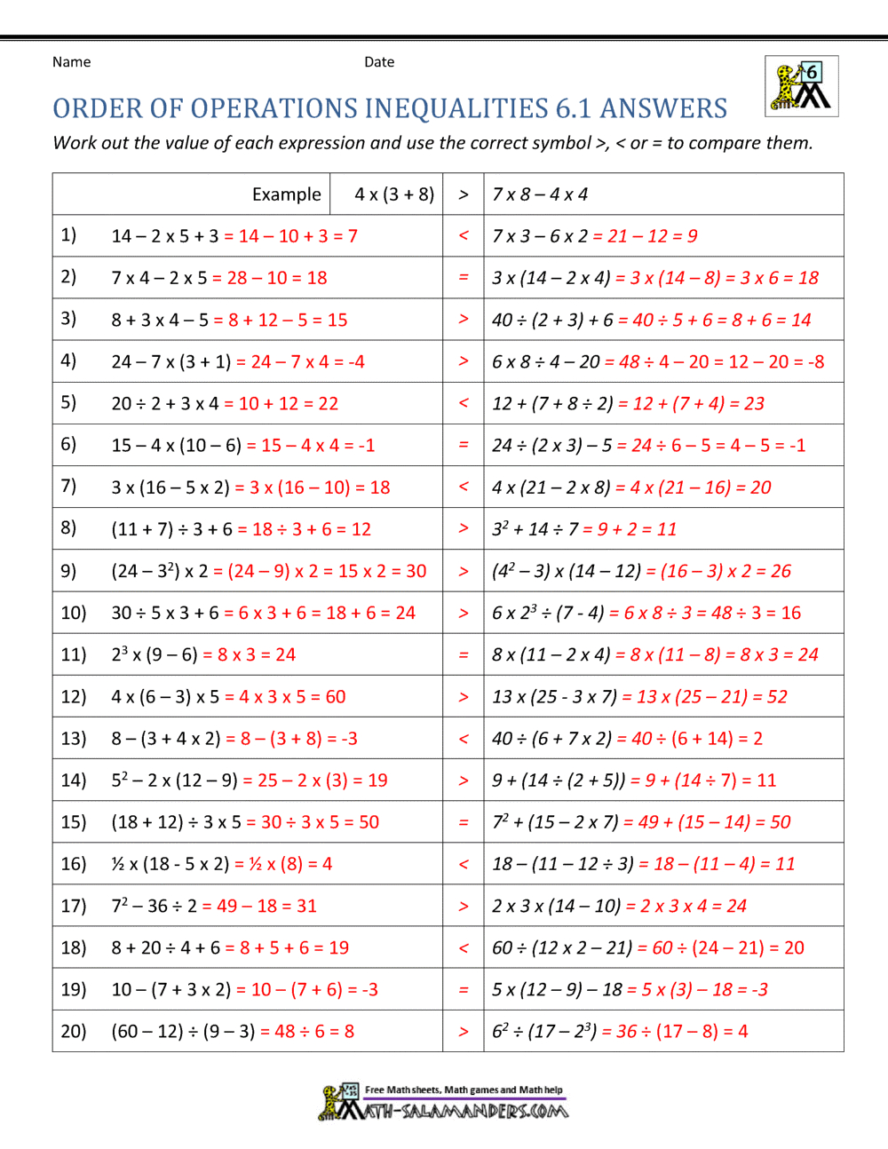 6Th Grade Order Of Operations Worksheets - Worksheets Library with regard to Order Of Operations Free Printable Worksheets With Answers