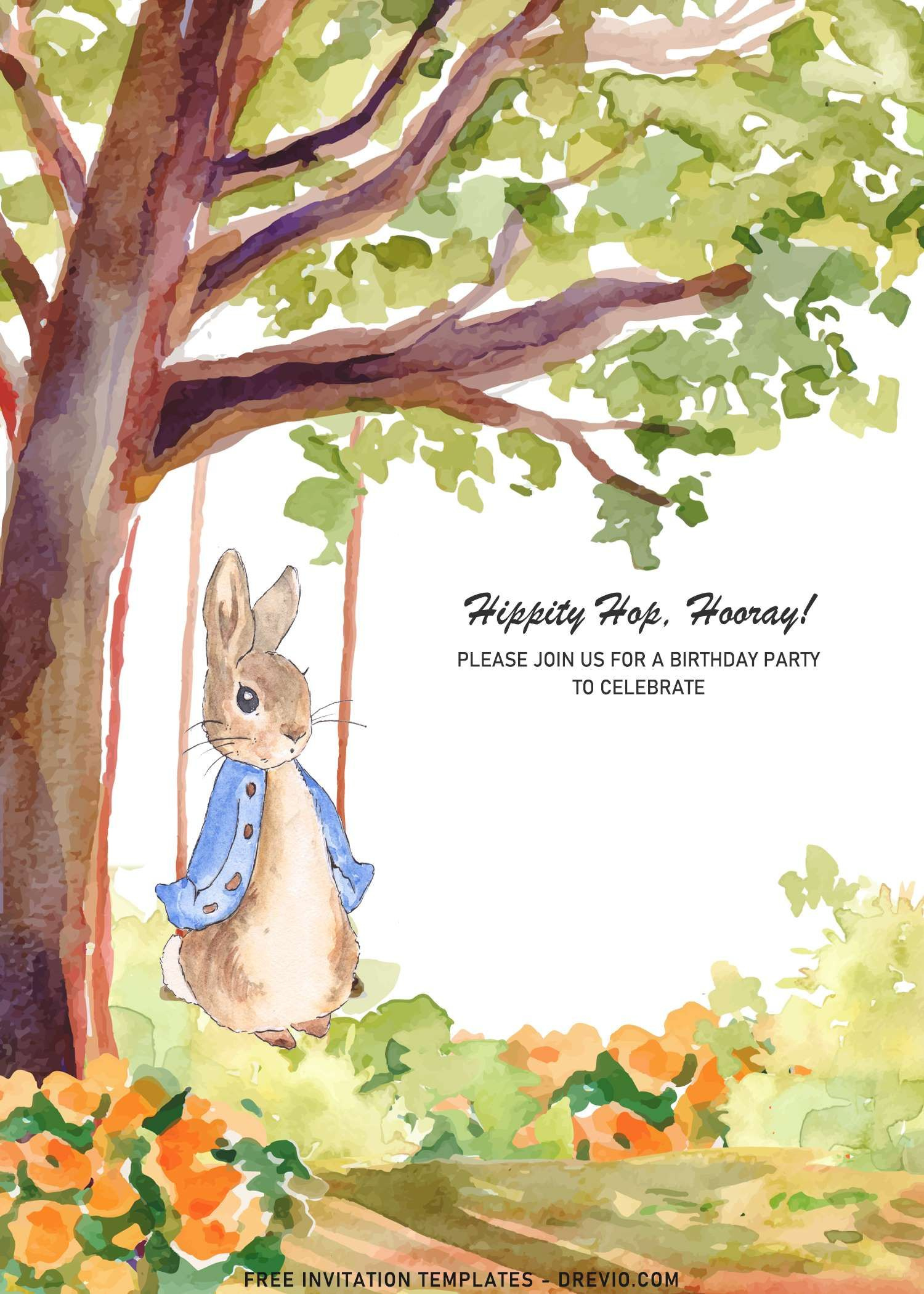 7+ Watercolor Peter The Rabbit Birthday Invitation Templates pertaining to Free Peter Rabbit Party Printables