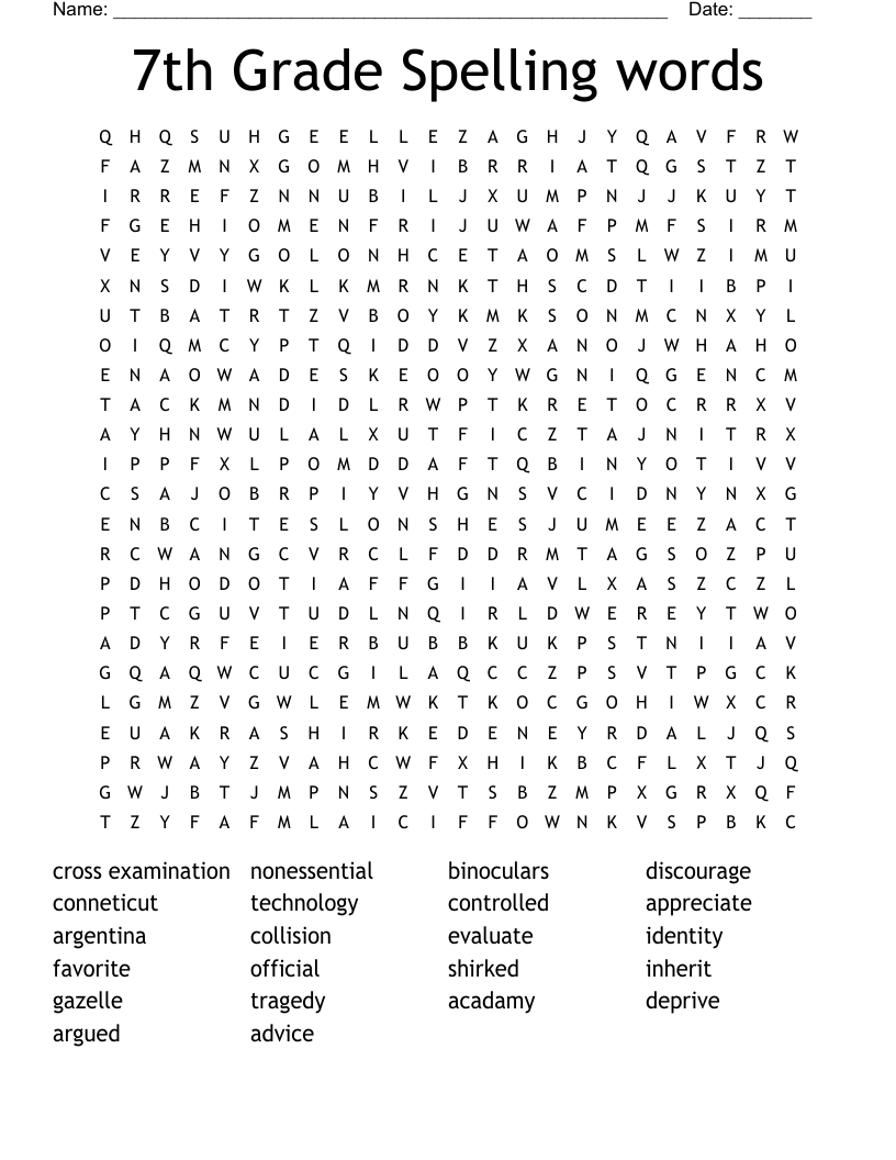 7Th Grade Spelling Words Word Search - Wordmint throughout 7Th Grade Spelling Worksheets Free Printable