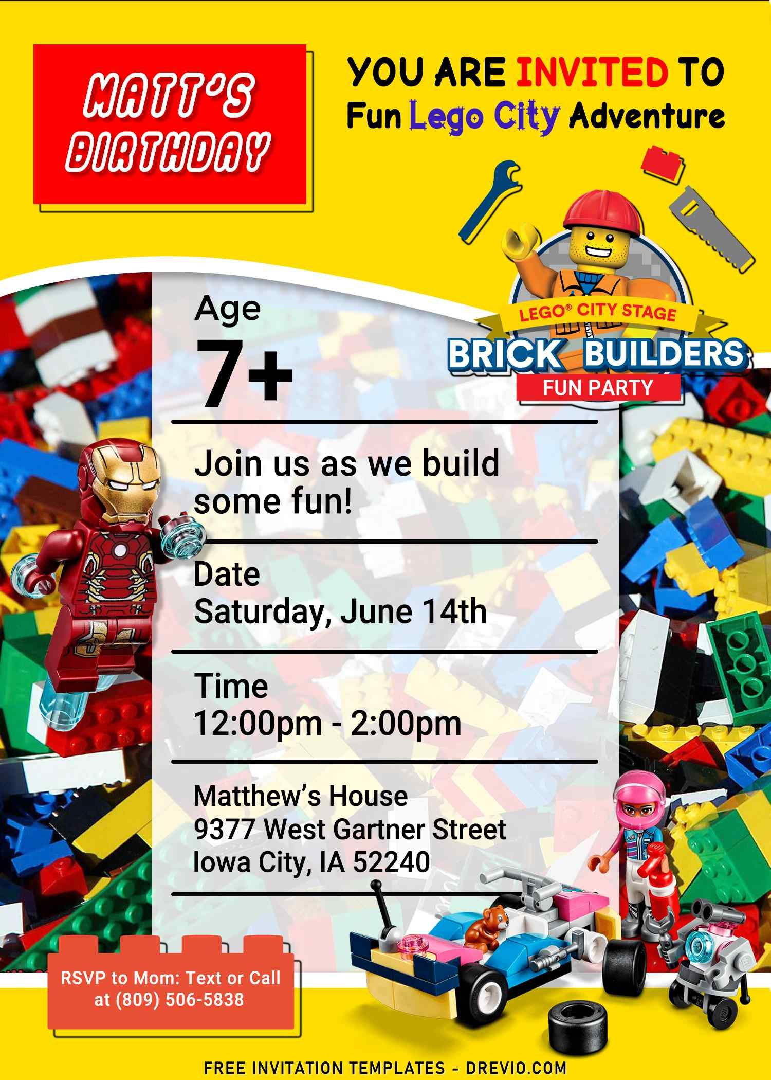9+ Lego Birthday Invitation Templates For Kids Birthday Party with regard to Lego Party Invitations Printable Free