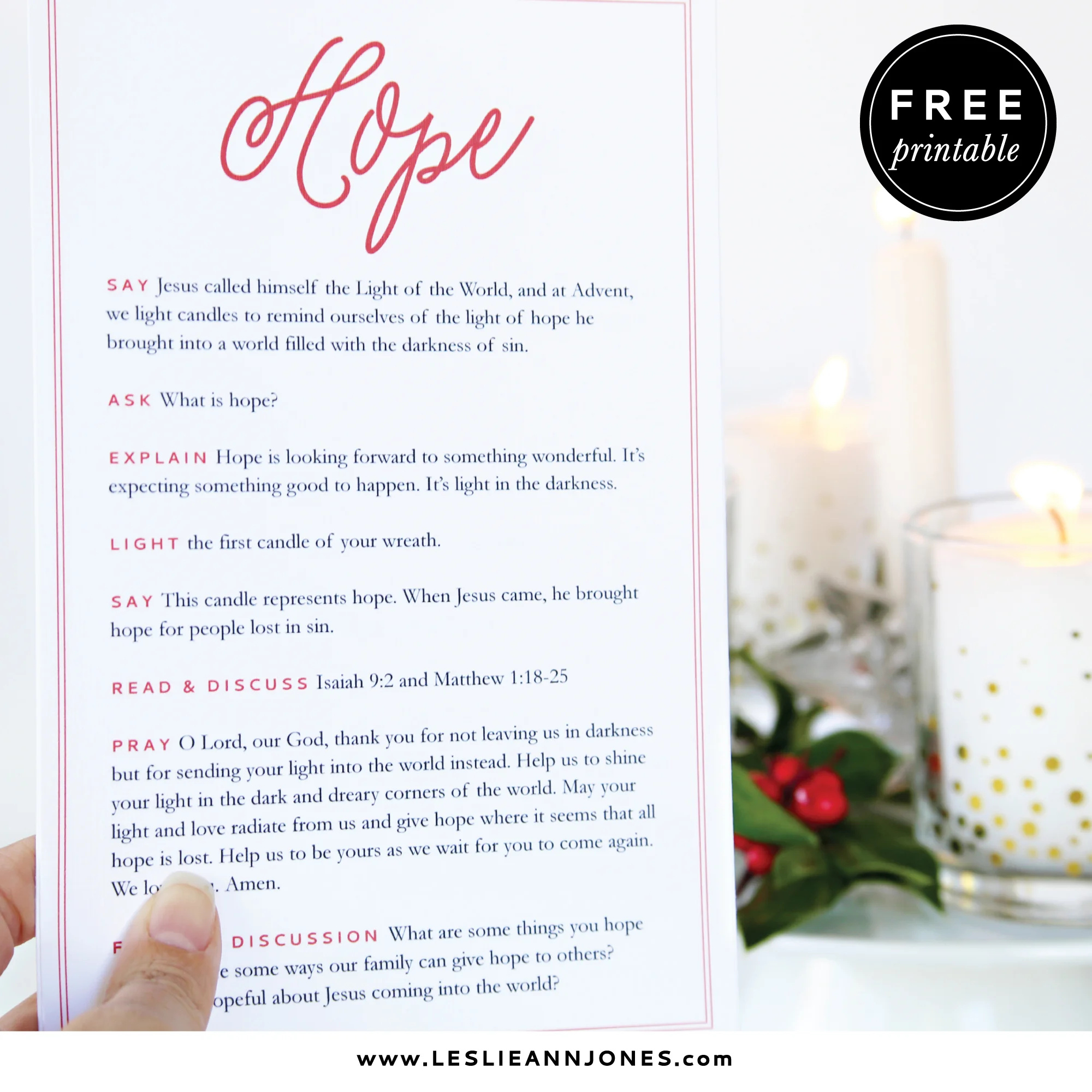A Simple &amp;amp; Free Family Advent Wreath Devotional — Leslie Ann Jones pertaining to Free Printable Advent Devotions