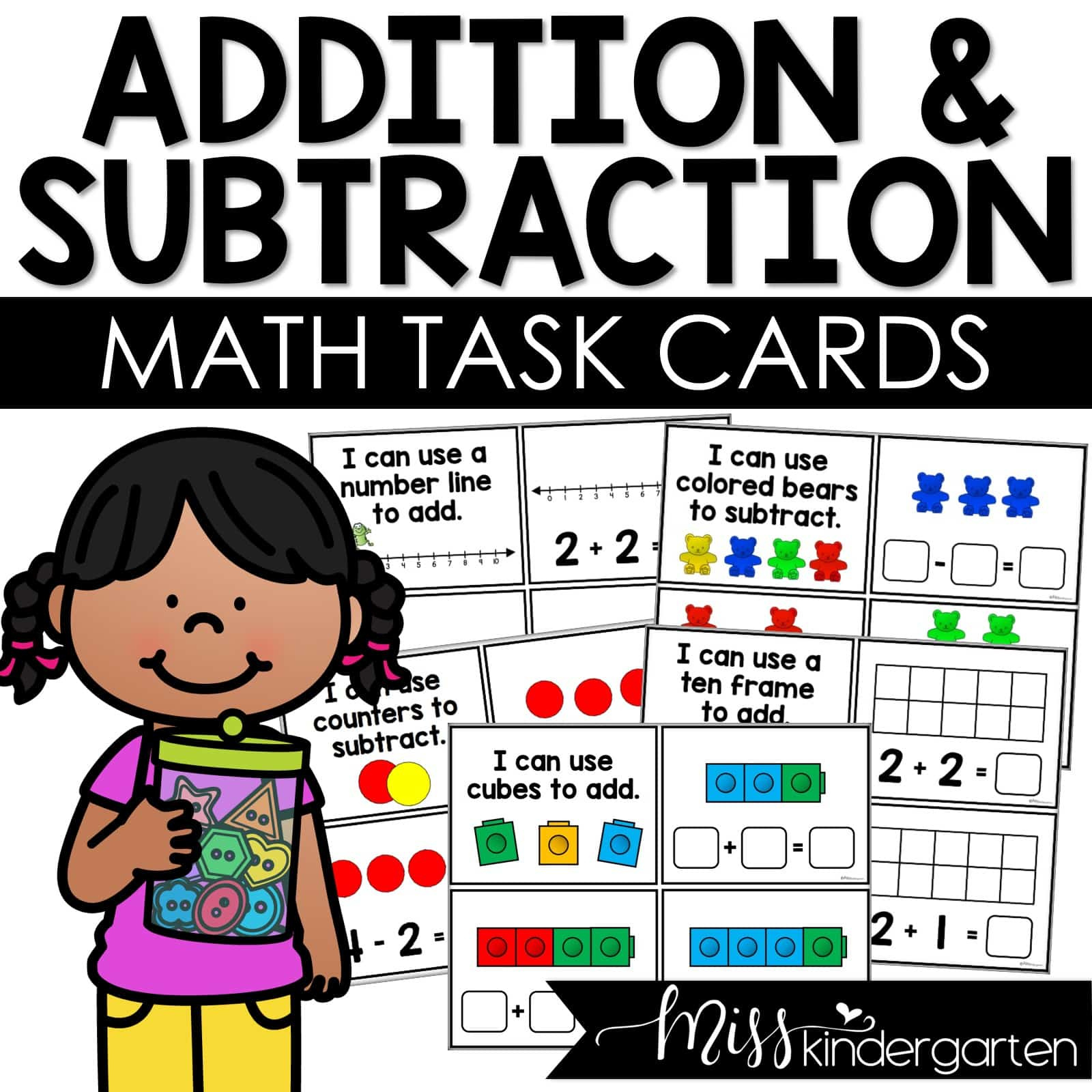 Addition Task Cards For Kindergarten Math Practice - Miss Kindergarten with regard to Free Printable Kindergarten Task Cards