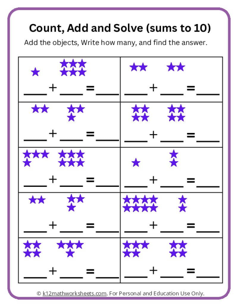 Addition Worksheets For Kindergarten with regard to Free Printable Preschool Addition Worksheets