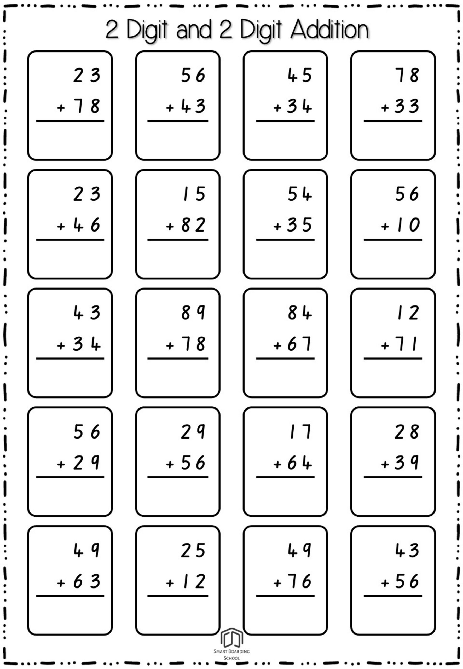 Addition Worksheets pertaining to Free Printable Two Digit Addition Worksheets