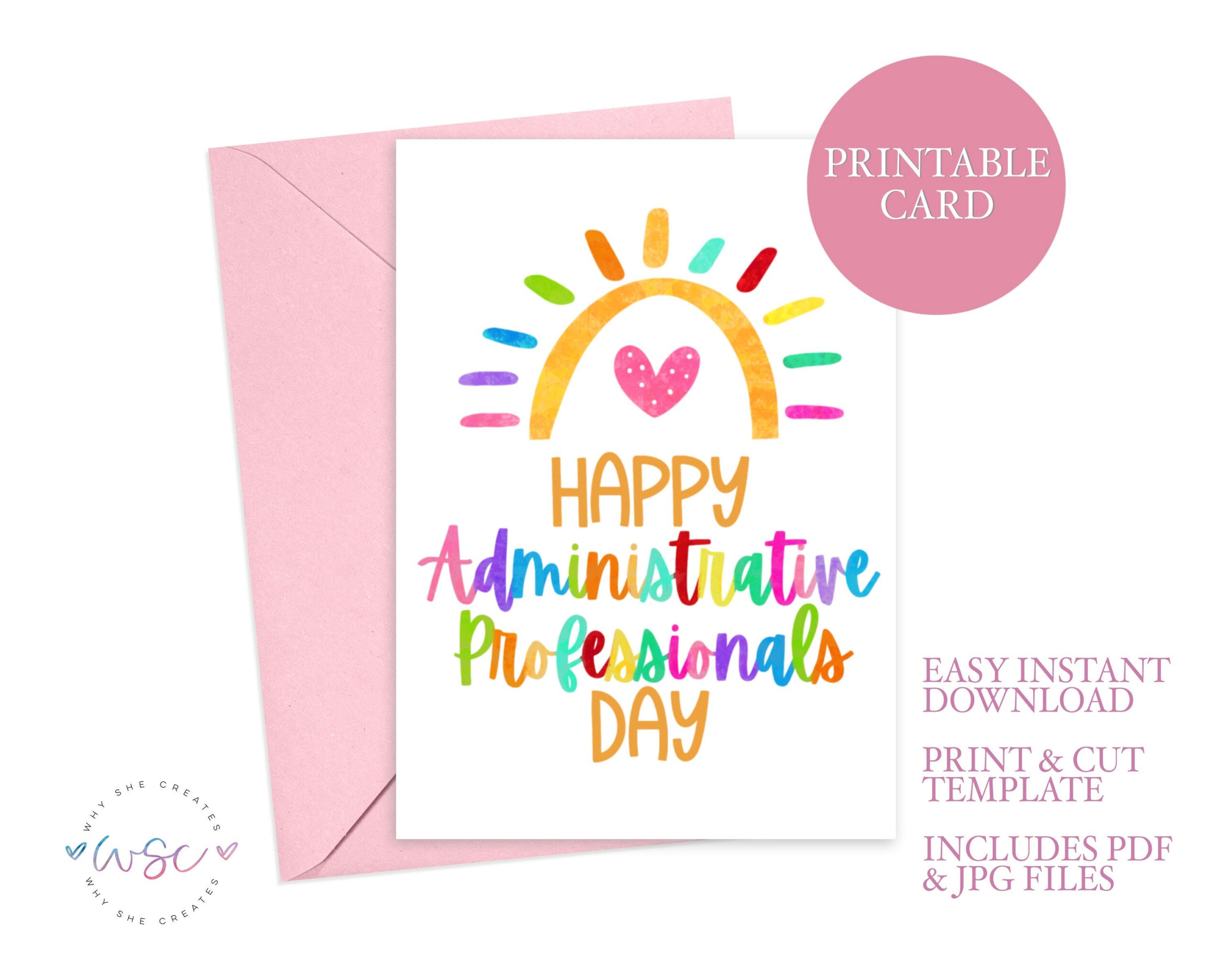 Admin Professionals Day Card: Rainbow Design Thank You (Printable intended for Administrative Professionals Cards Printable Free