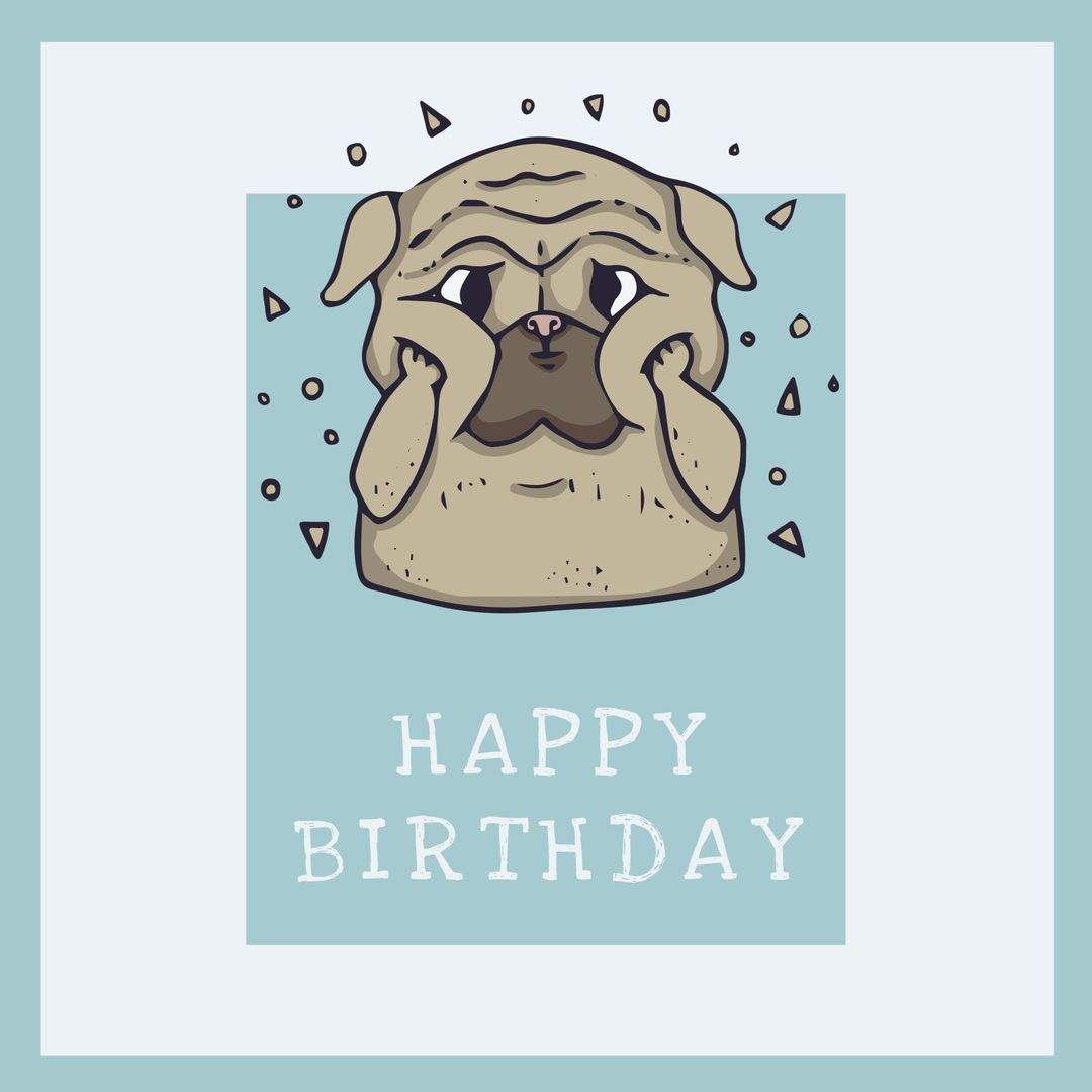 Adorable Cartoon Pug Birthday Card Design - Free Stock Template throughout Free Printable Pug Birthday Cards