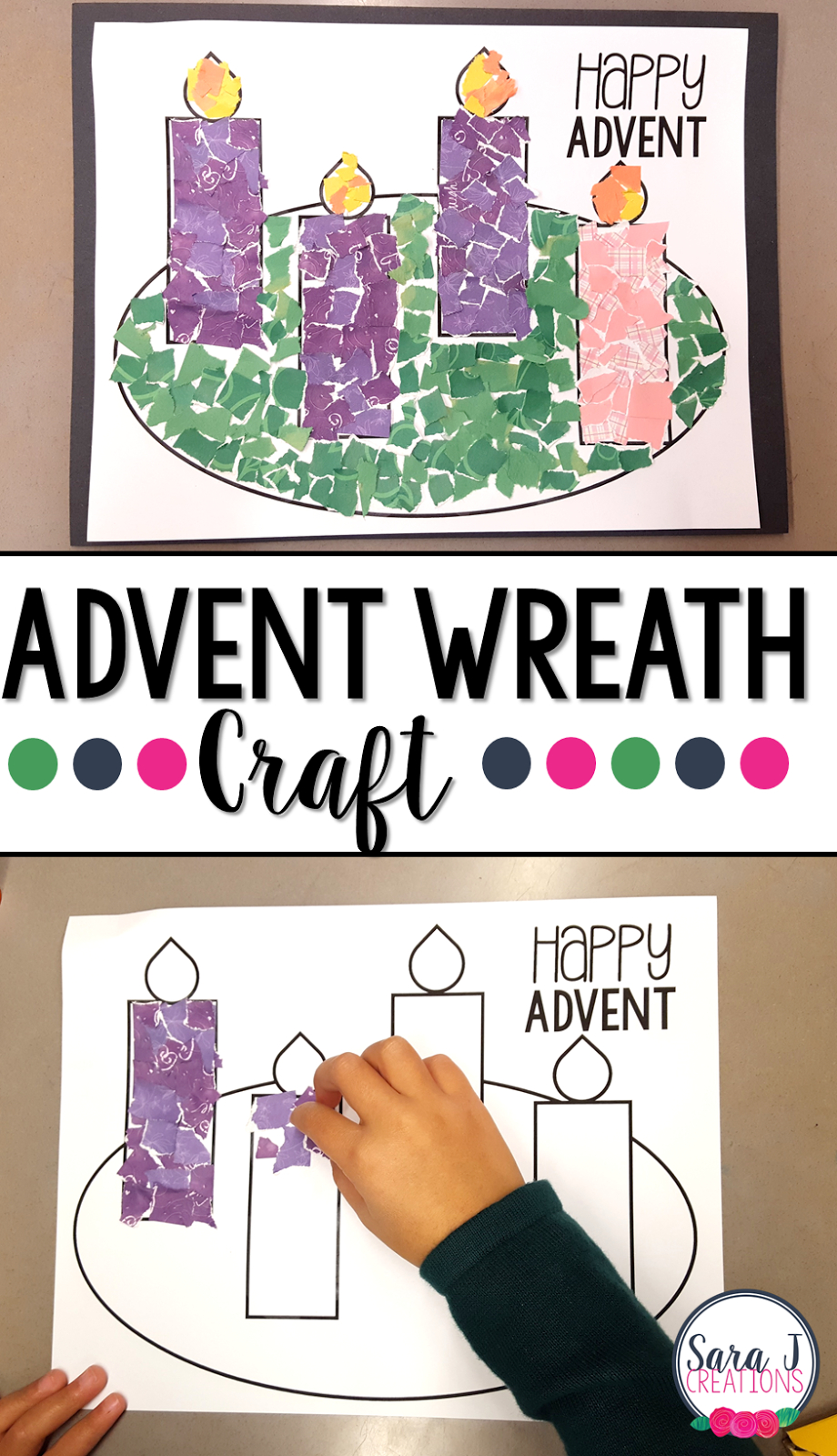 Advent Wreath Rip Art Craft | Sara J Creations with Free Advent Wreath Printables