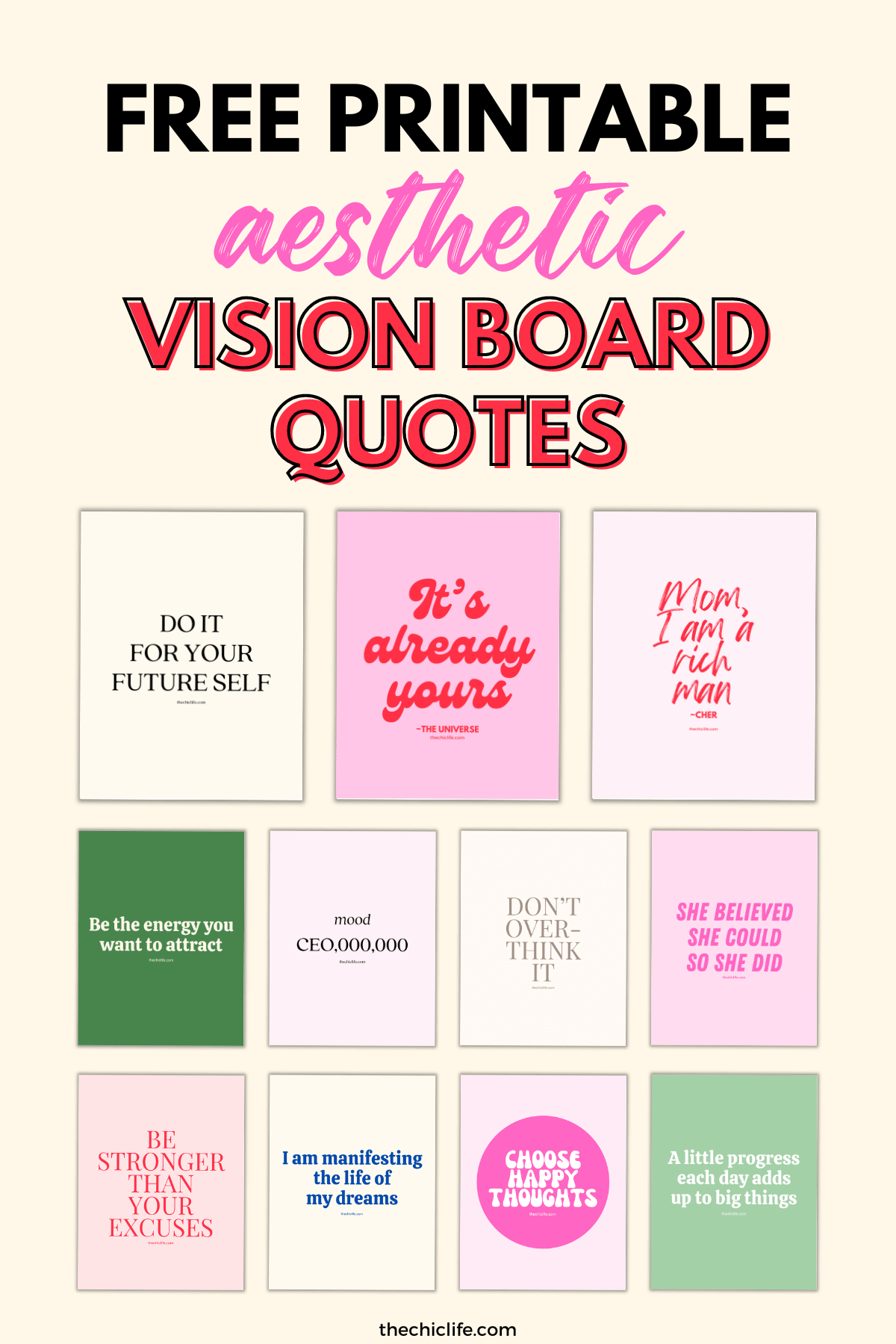 Aesthetic Vision Board Quotes 2025 (Free Printable Of Beautiful for Free Vision Board Printables Pdf