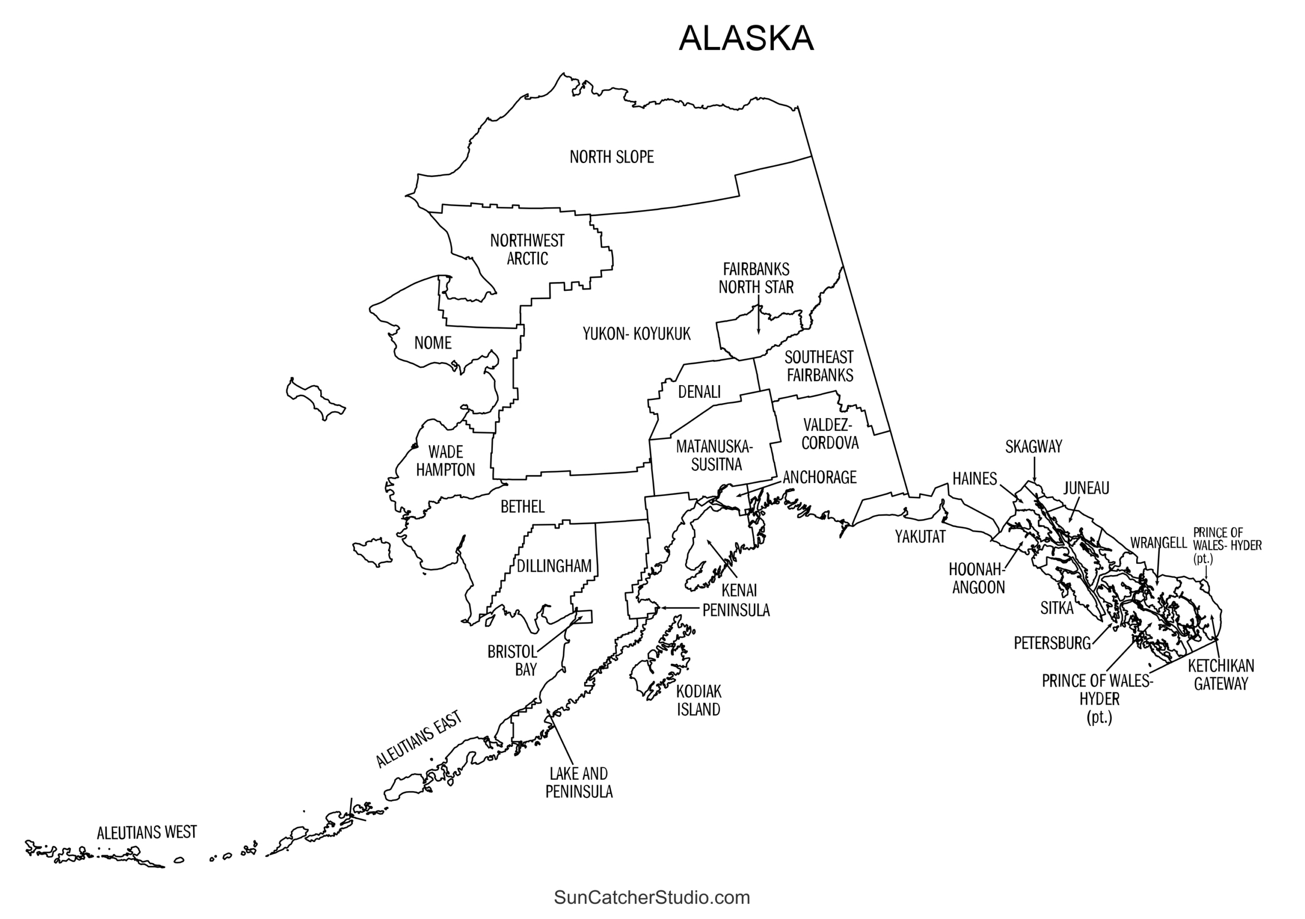Alaska Boroughs Map (Printable State Map With County Lines) – Free intended for Free Printable Pictures Of Alaska