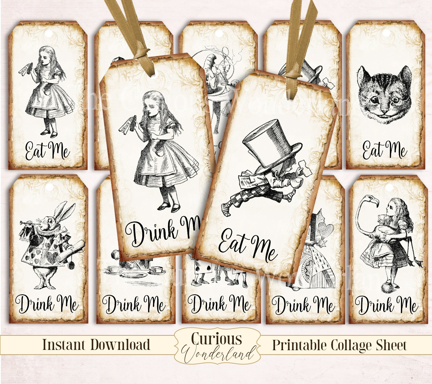 Alice Eat Me Tags - Etsy.de throughout Free Printable Alice In Wonderland Eat Me Tags