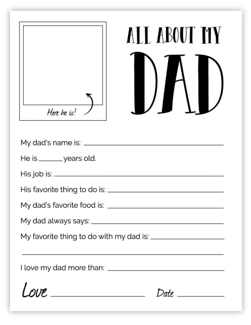 All About My Dad - Free Printable Father&amp;#039;S Day Gift regarding Free Printable Dad Questionnaire