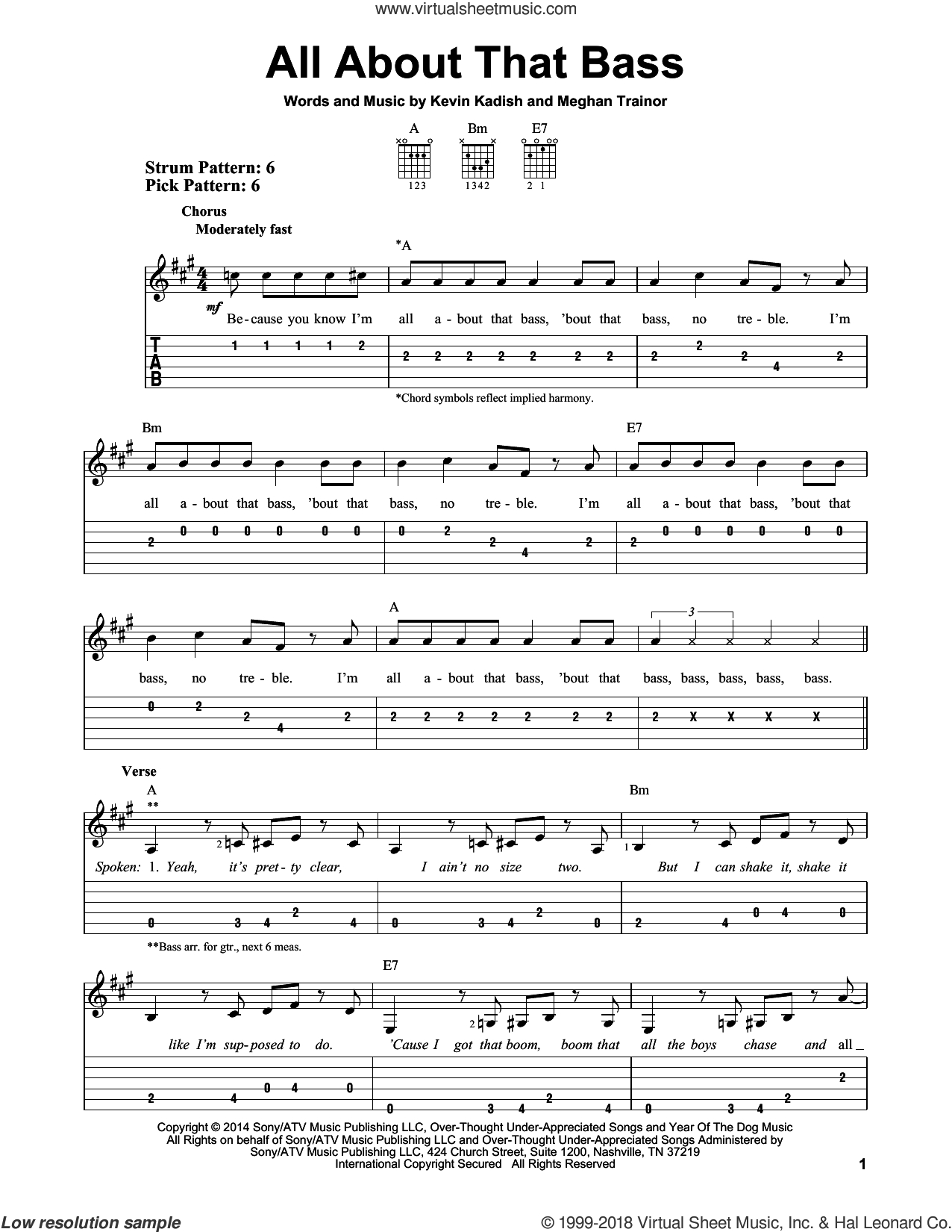 All About That Bass Sheet Music (Easy) For Guitar Solo (Easy for Free Guitar Sheet Music For Popular Songs Printable