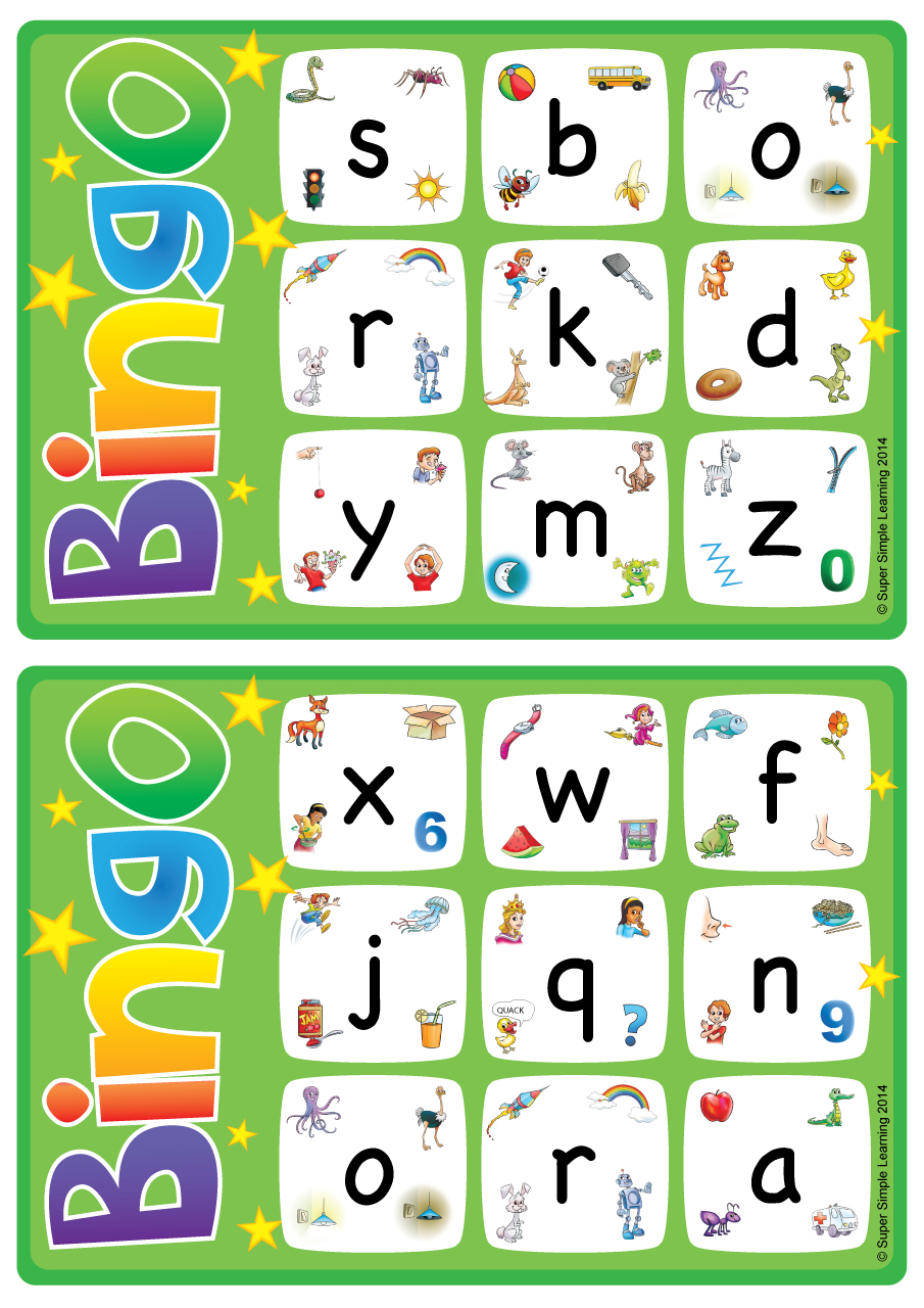 Alphabet/Vocabulary Bingo Game - Lowercase Letters A-Z - Super Simple in Free Printable Alphabet Bingo Cards