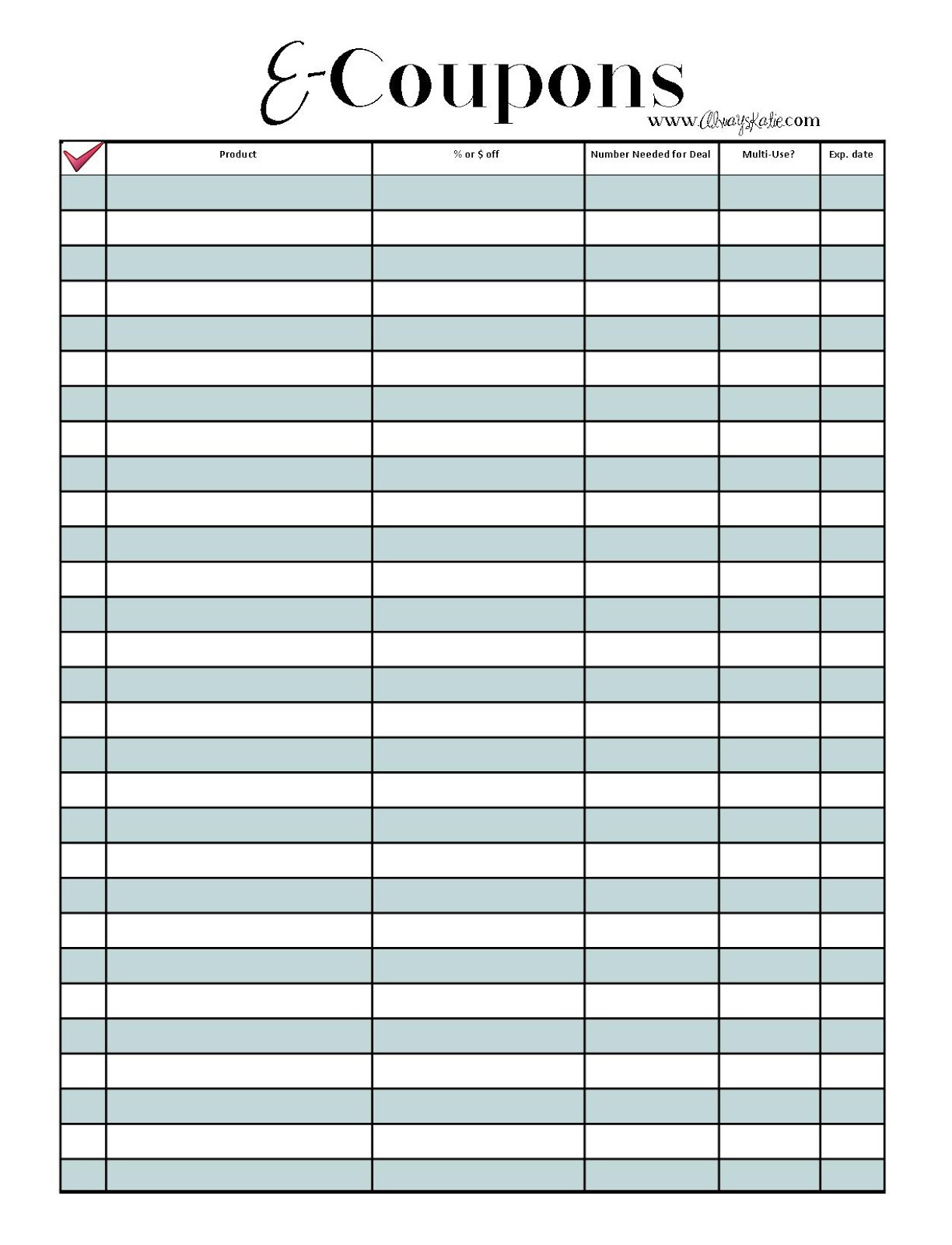Always, Katie: E-Coupon Organizer (Free Printable!) - Worksheets regarding Free Printable Coupon Spreadsheet