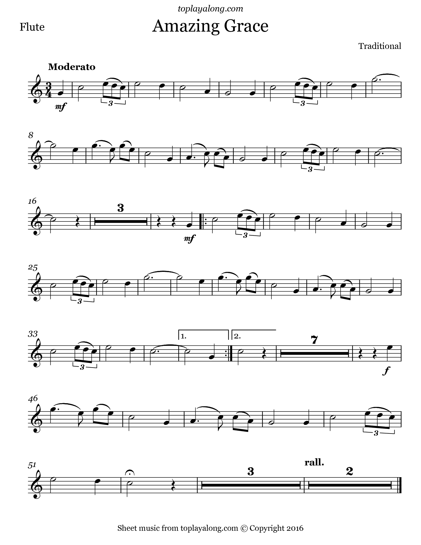 Amazing Grace – Toplayalong - Worksheets Library intended for Free Printable Flute Sheet Music