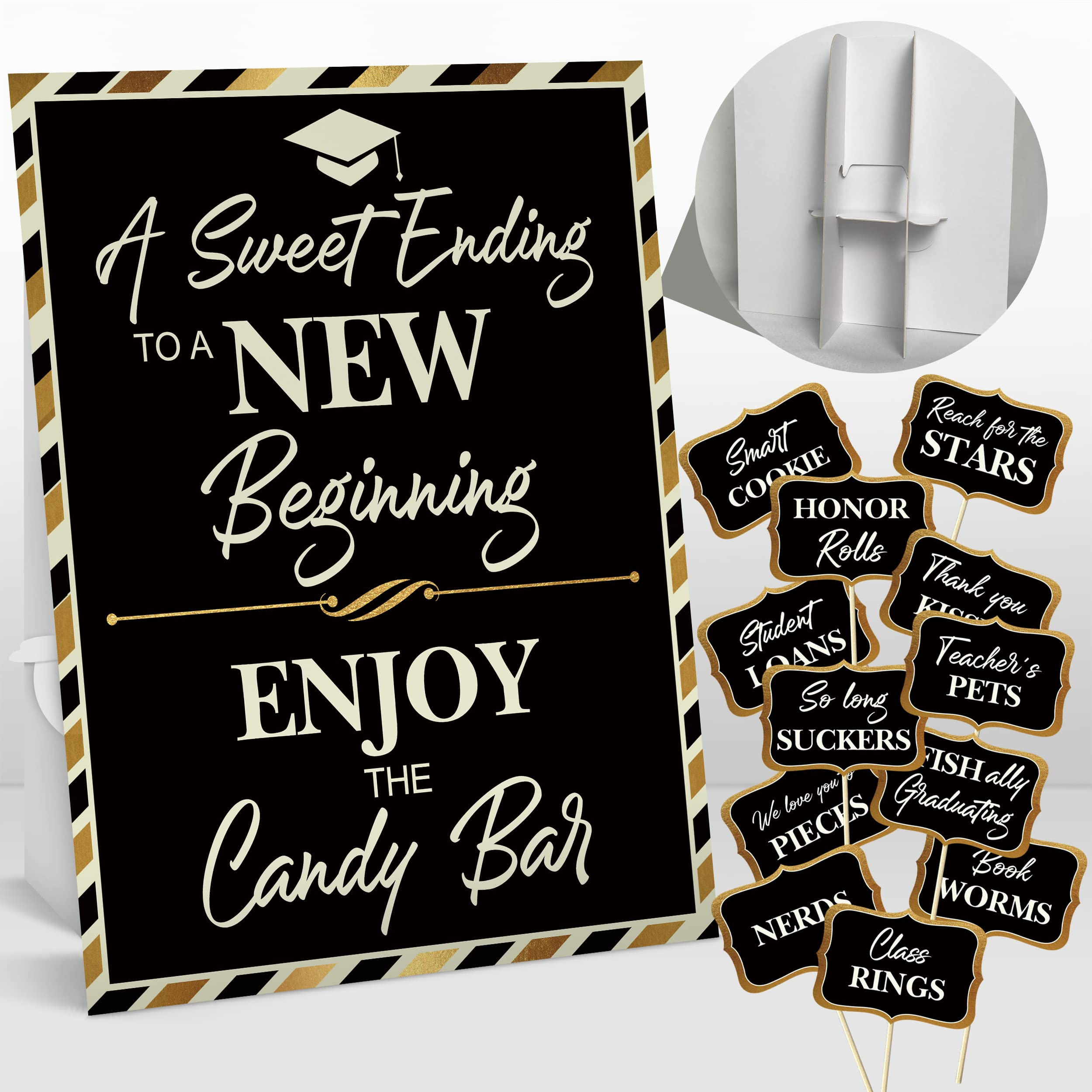 Amazon: Celepaty Graduation Candy Buffet Labels, Black Gold intended for Free Printable Candy Table Labels