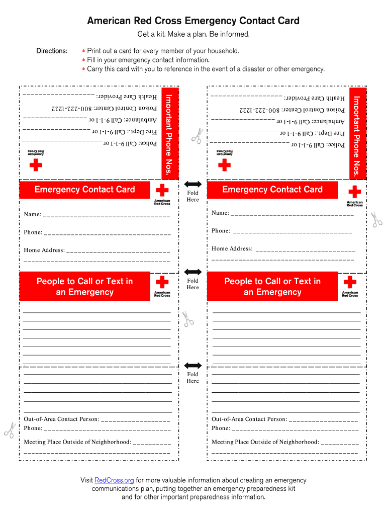 American Red Cross Emergency Contact Card Form - Fill Online with Free Printable Emergency Medical Card